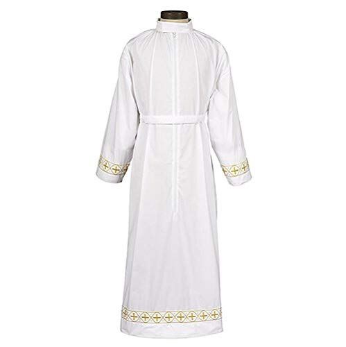 Christian Embroidered Self-Fitting ALB for Church Services - Premium Liturgical Vestment for Priests & Clergy (White) - Perfect for Baptism, Communion & Worship Ceremonies