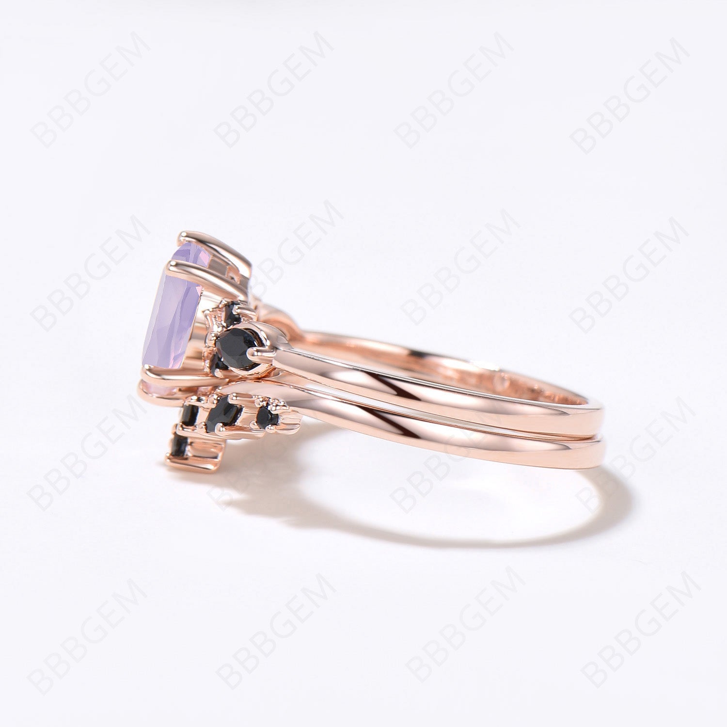 Natural Light Purple Lavender Amethyst Oval Engagement Ring Set - Elegant Wedding Jewelry for Brides & Proposals
