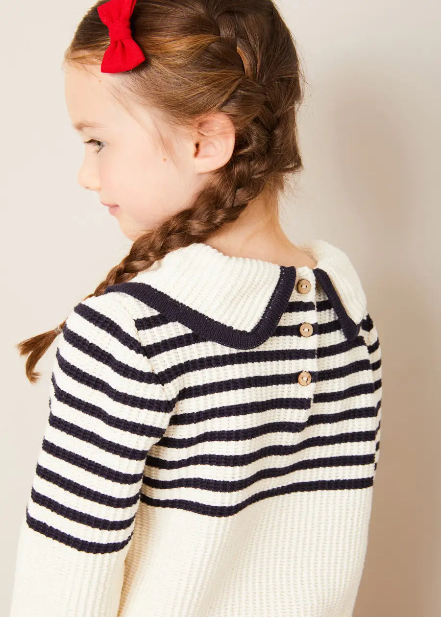 Mariner Collar Bold Stripe Jumper for Boys & Girls (Ages 2-10 Years) - Classic White Nautical Style Sweater - Perfect for School Uniforms, Family Photos & Holiday Outfits
