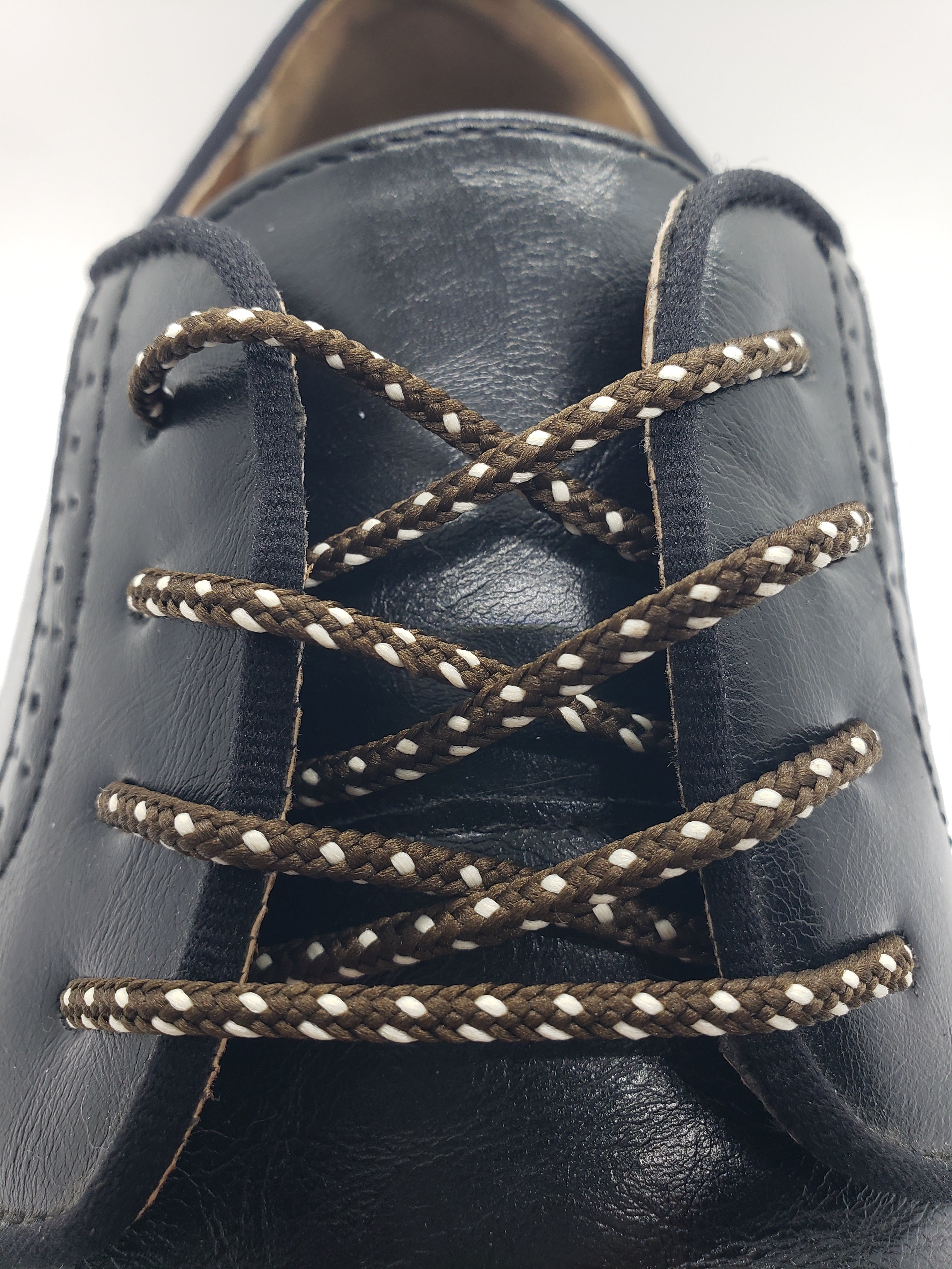 Round Dress Shoelaces - Brown with Cream Accents | Premium Cotton Laces for Dress Shoes & Oxfords | Perfect for Formal Wear & Business Attire