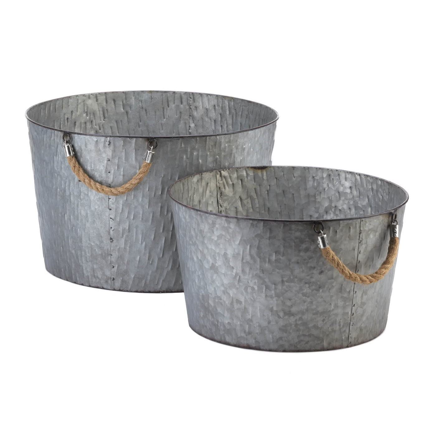 Caeciliatima 2-Pack Galvanized Metal Bucket with Rope Handle - Rustic Textured Planters & Drink Coolers for Indoor/Outdoor Decor, Gardening, and Party Beverage Storage