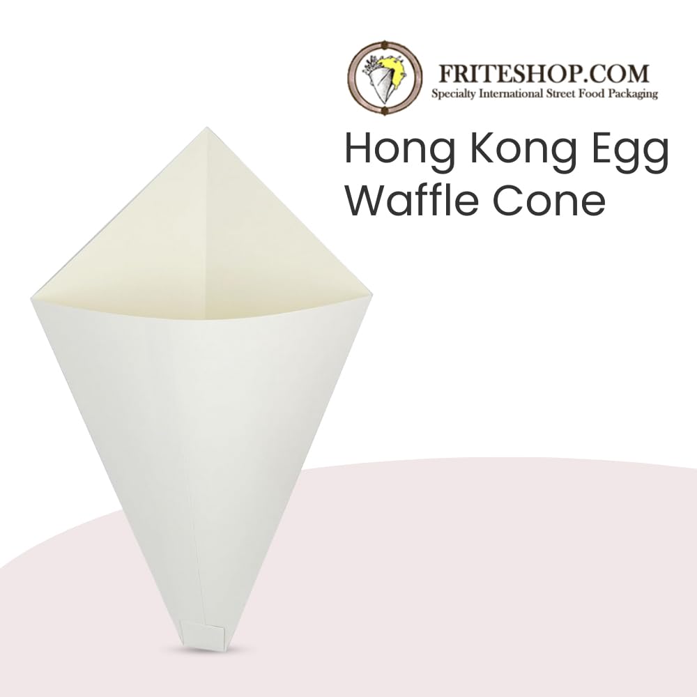 Hong Kong Egg Waffle Cones [Pack of 100] – White, Food Safe Heavy Duty Cardboard, Disposable Dessert Cones for Waffles, Funnel Cakes, Ice Cream & Snacks | Perfect for Street Food Vendors, Takeaway Packaging & Party Serving