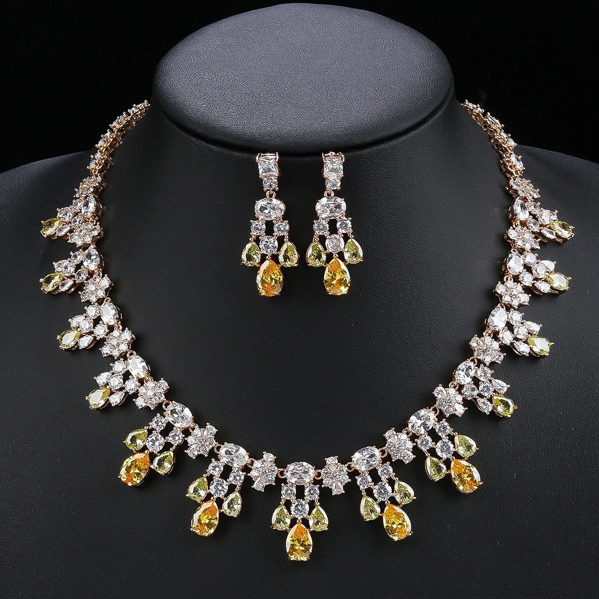 Luxury 2-Piece Cubic Zirconia Necklace & Earrings Set for Women - White, Red, Blue - Elegant Wedding, Party, and Evening Jewelry Set - Perfect for Bridal, Prom, and Formal Occasions
