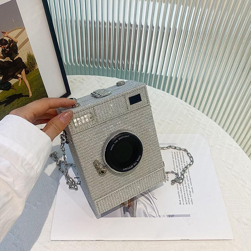 Sparkly Glitter Camera Shaped Crossbody Bag - Women's Evening Clutch Purse for Parties, Date Nights & Special Occasions