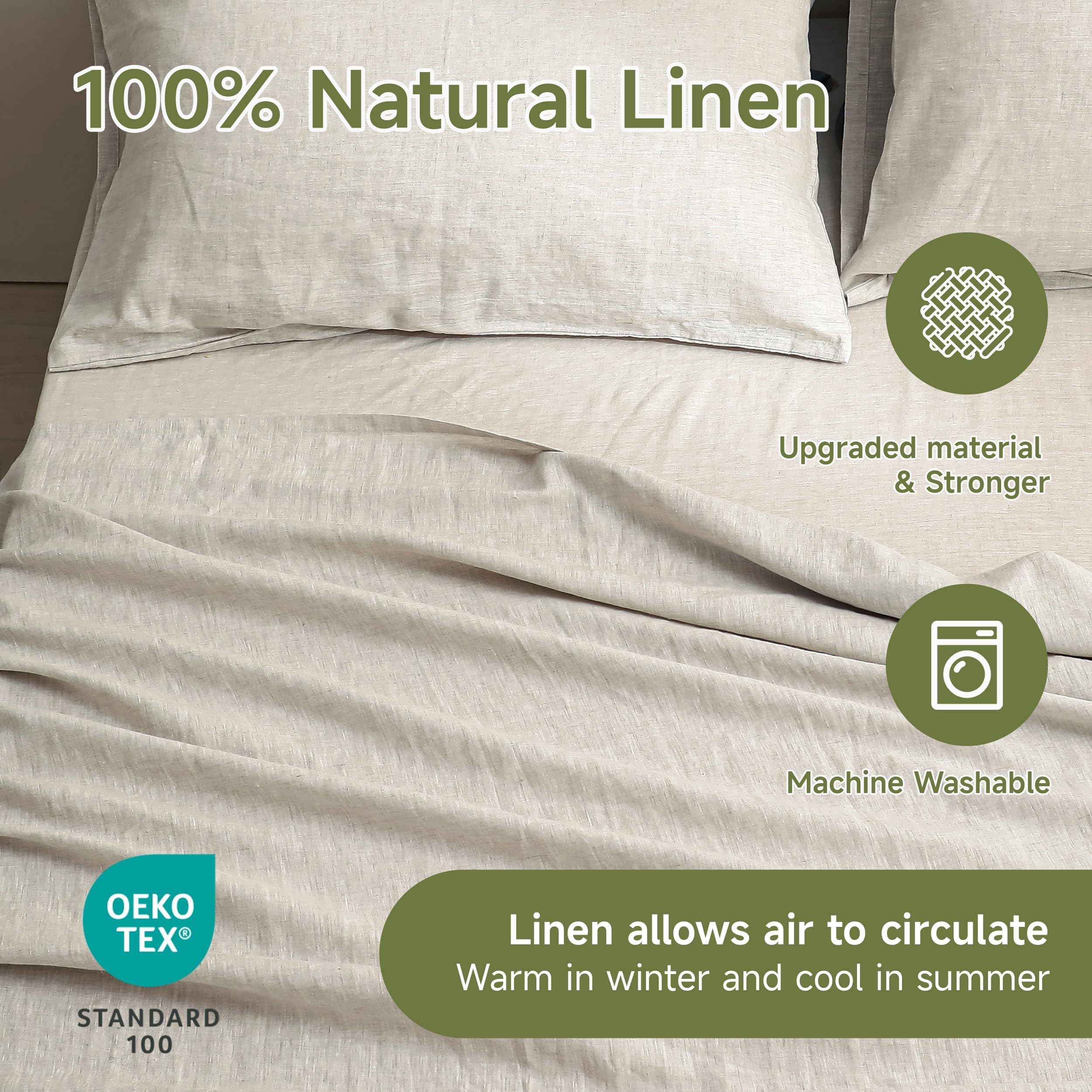 Premium 100% French Linen Sheet Set Full Size - 4 Piece Natural Breathable Bedding | Soft & Durable All-Season Luxury Bed Sheets | Perfect for Master Bedroom, Guest Room & Vacation Homes