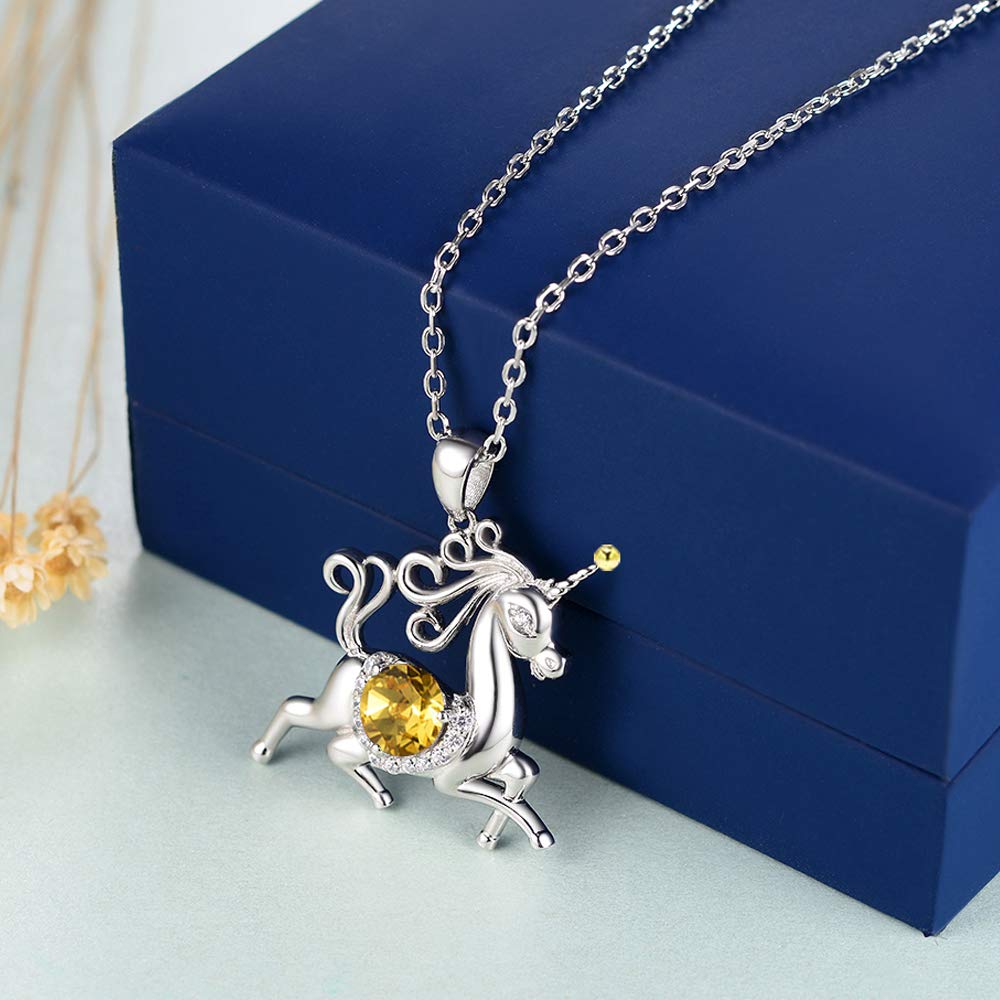 Dorella 925 Sterling Silver Animal Pendant Necklace with November & December Birthstones - Blue Topaz & Citrine Jewelry Gift for Women | Christmas, Birthday, Anniversary Present for Her | Perfect for Holiday Gifting & Special Occasions
