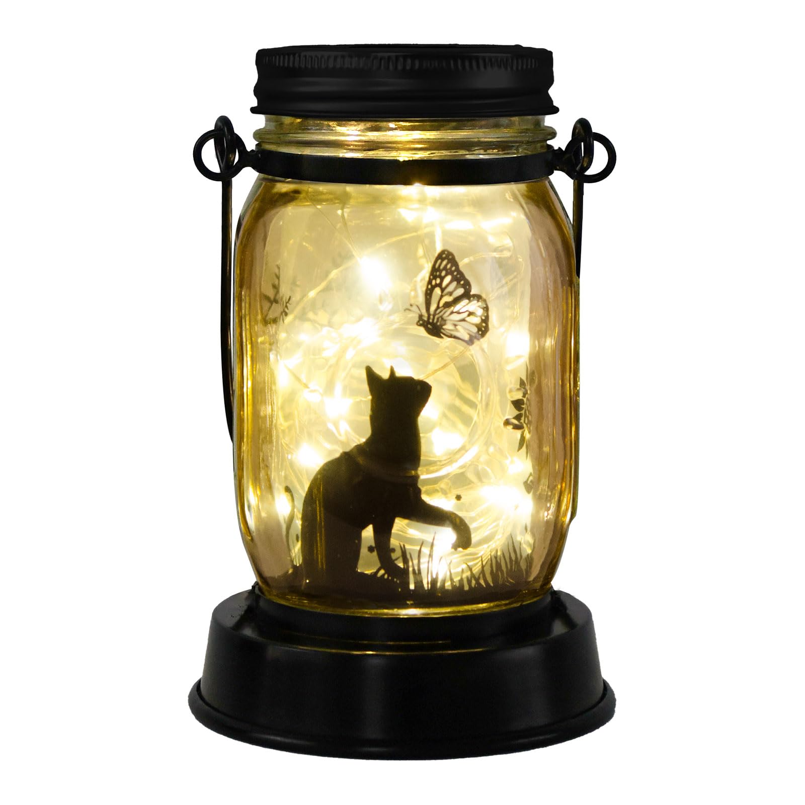 Solar Powered Cat Butterfly Fairy Lantern - Outdoor Garden Decor Jar Bottle Light for Patio, Yard & Pathway - Perfect Gift for Cat Lovers, Mothers, Grandmas & Garden Enthusiasts (Ideal for Evening Garden Parties, Romantic Backyard Lighting & Cozy Outdoor Spaces)