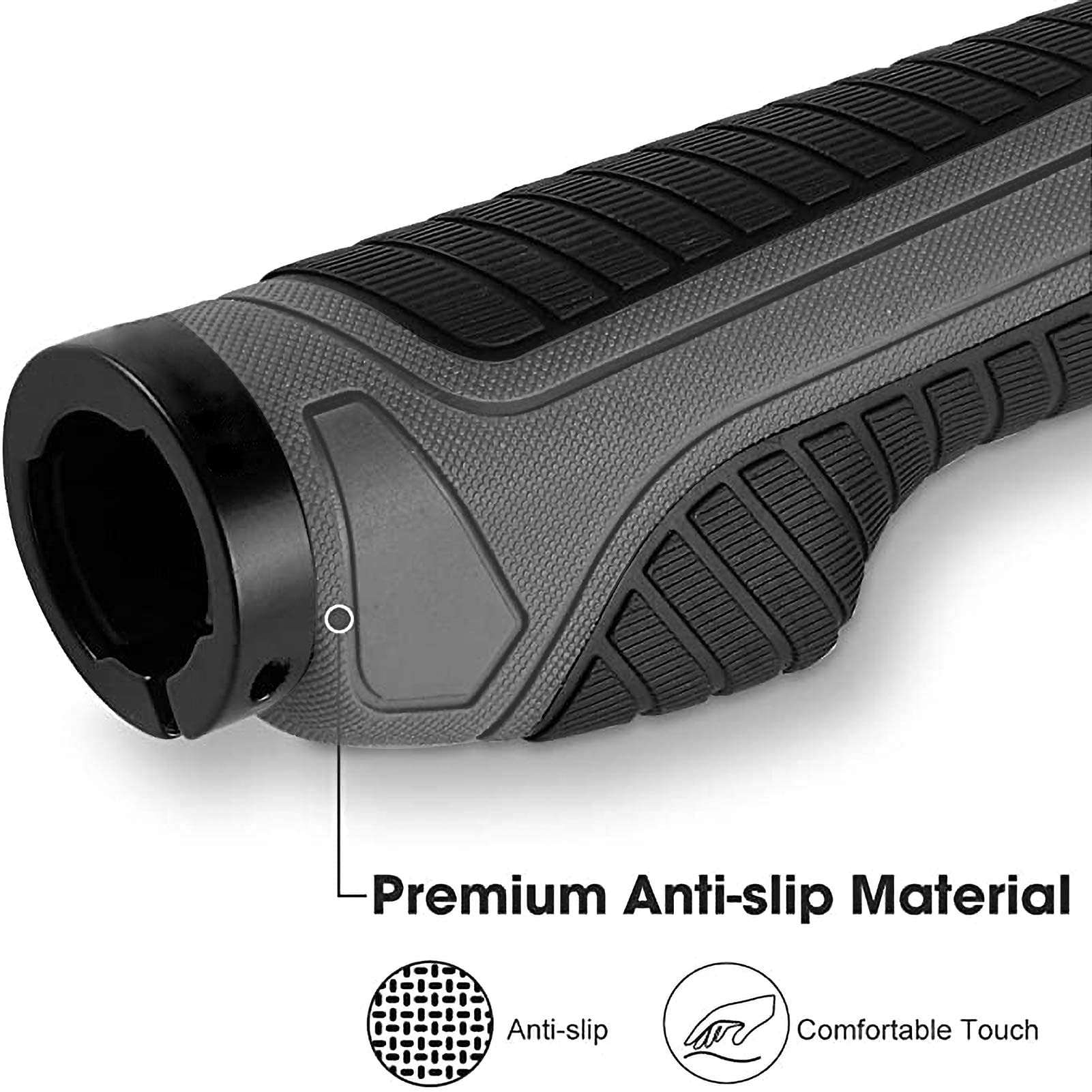 ROCKBROS Mountain Bike Handlebar Grips - Lock-On Double Aluminum Clamp MTB/BMX Grips (Black, Grey, Red, Green) - Ergonomic Non-Slip Design for Trail Riding, Commuting & Urban Cycling