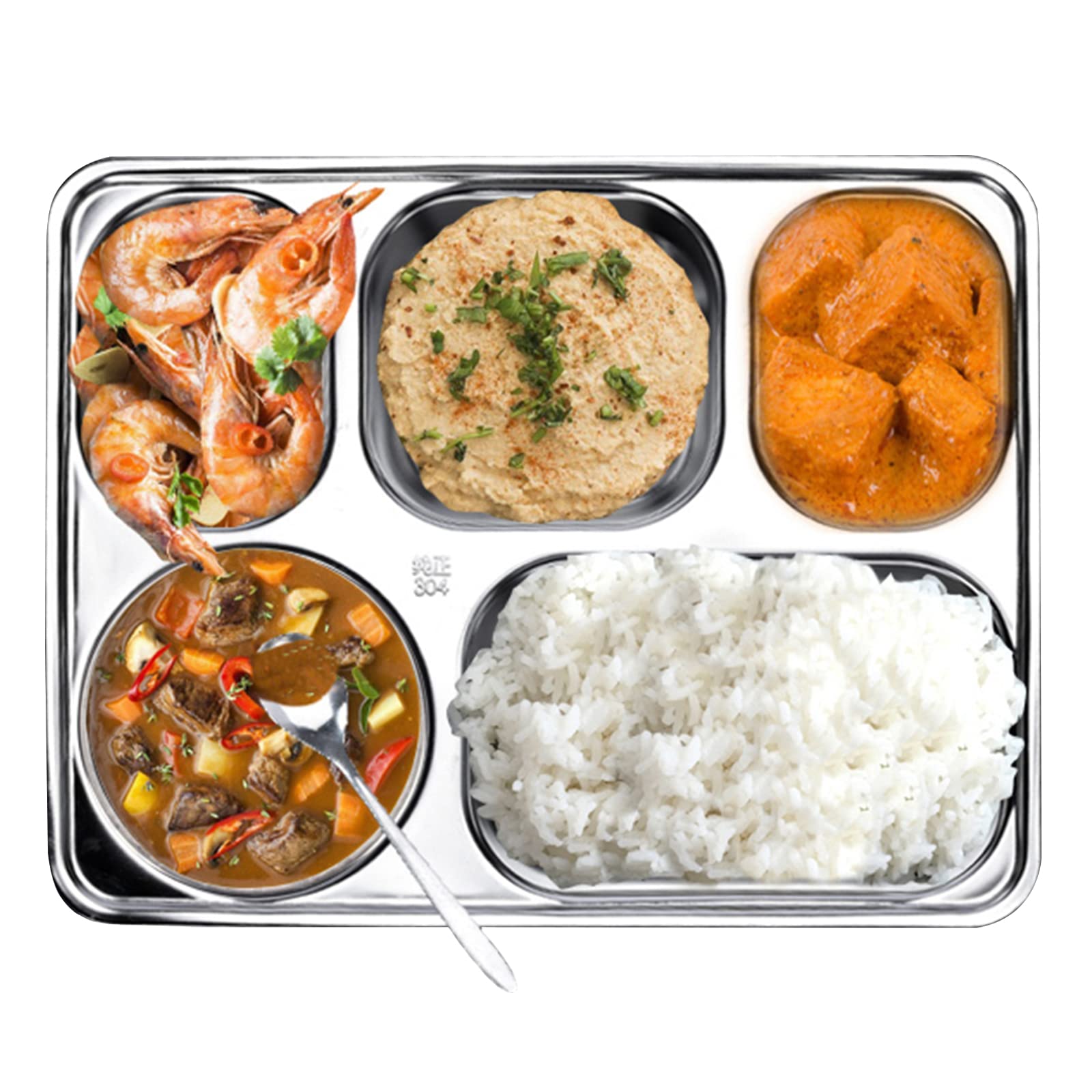 Tebery 3-Pack Stainless Steel Divided Plates with 5 Sections - Durable Rectangular Meal Trays for Adults & Kids | Perfect for Picky Eaters, Portion Control, Camping, School Lunches & Family Dinners