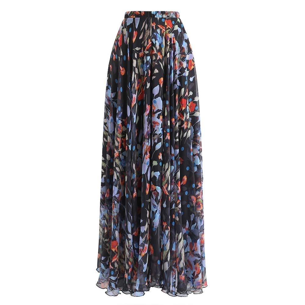 Chicwish Women's Floral Watercolor Maxi Skirt - Flowy Chiffon Slip Dress for Summer Beach, Vacation & Boho Style Outfits
