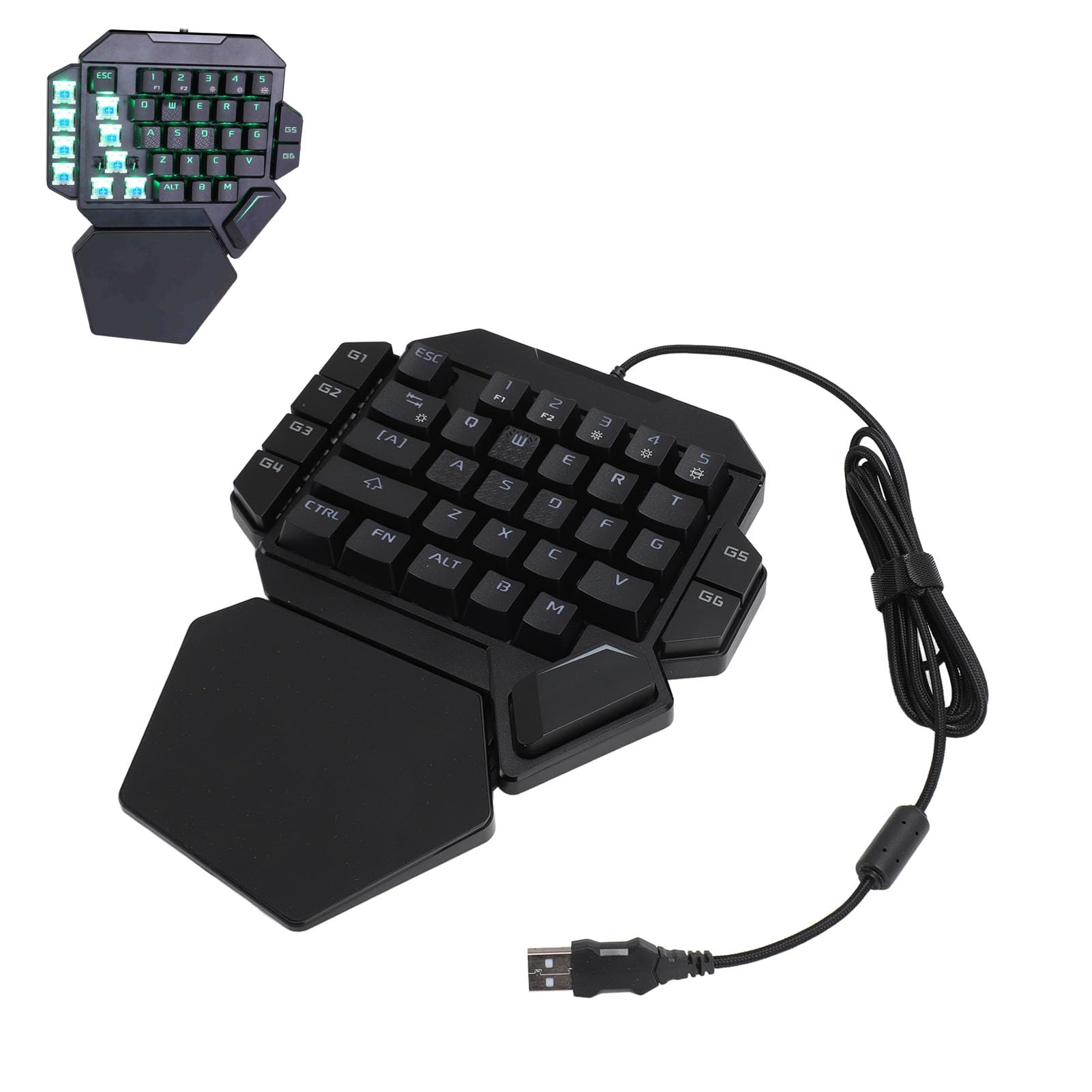 GOWENIC One-Handed RGB Gaming Keyboard - 35 Keys with Wrist Rest for PC Gamers