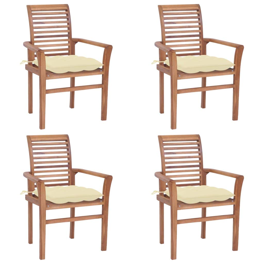 Premium Stackable Dining Chairs Set with Comfortable Cream White Cushions - Durable Solid Teak Hardwood Furniture for Indoor & Outdoor Use - Perfect for Garden, Patio, Dining Room, Restaurant and Cafe Seating