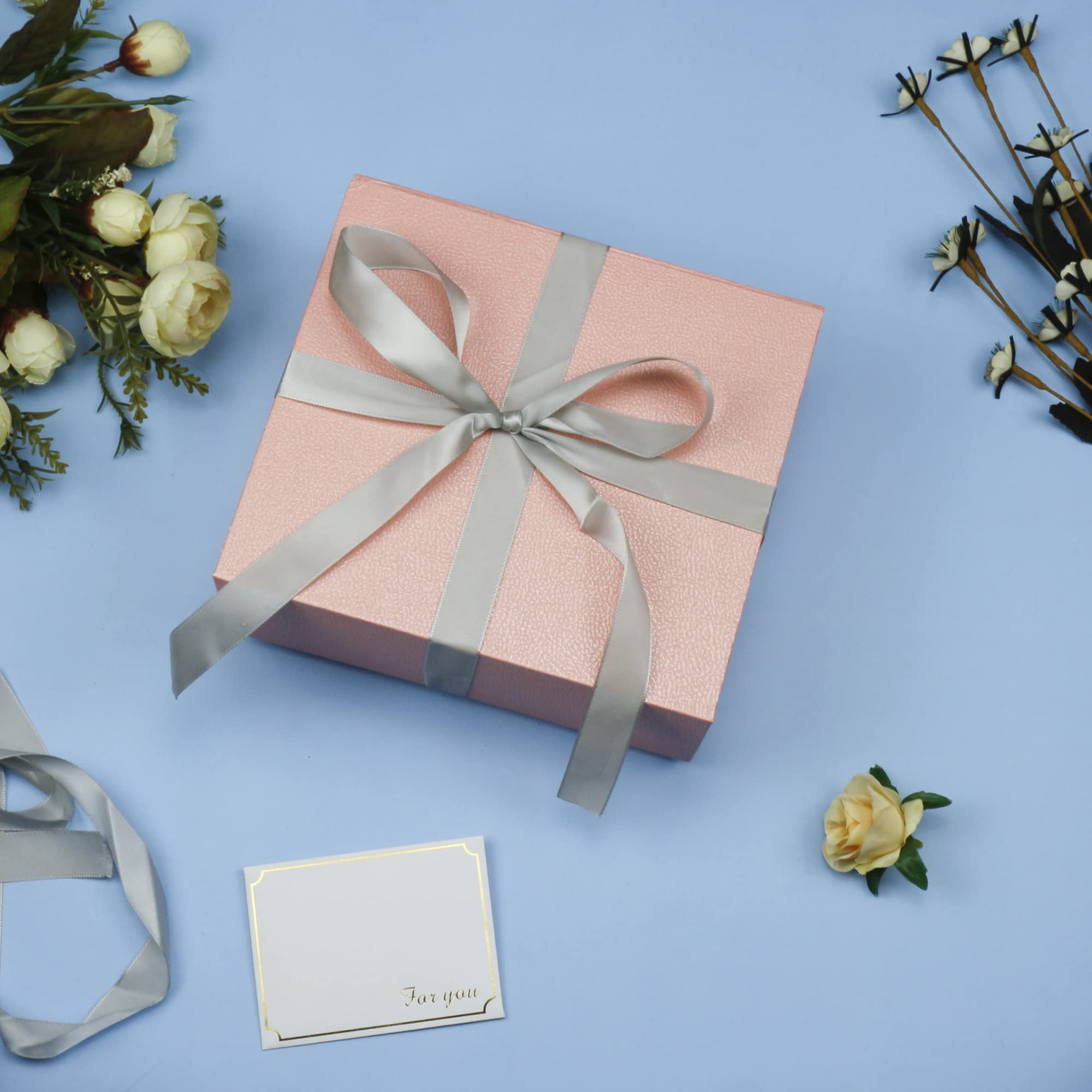 YINUOYOUJIA Magnetic Gift Box with Lid - Elegant Pink Present Packaging (8x7x3.2 Inch) for Weddings, Birthdays, Mother's Day & Bridal Gifts | Includes Card & Ribbon | Perfect for Party Favors, Festive Celebrations & Special Occasions