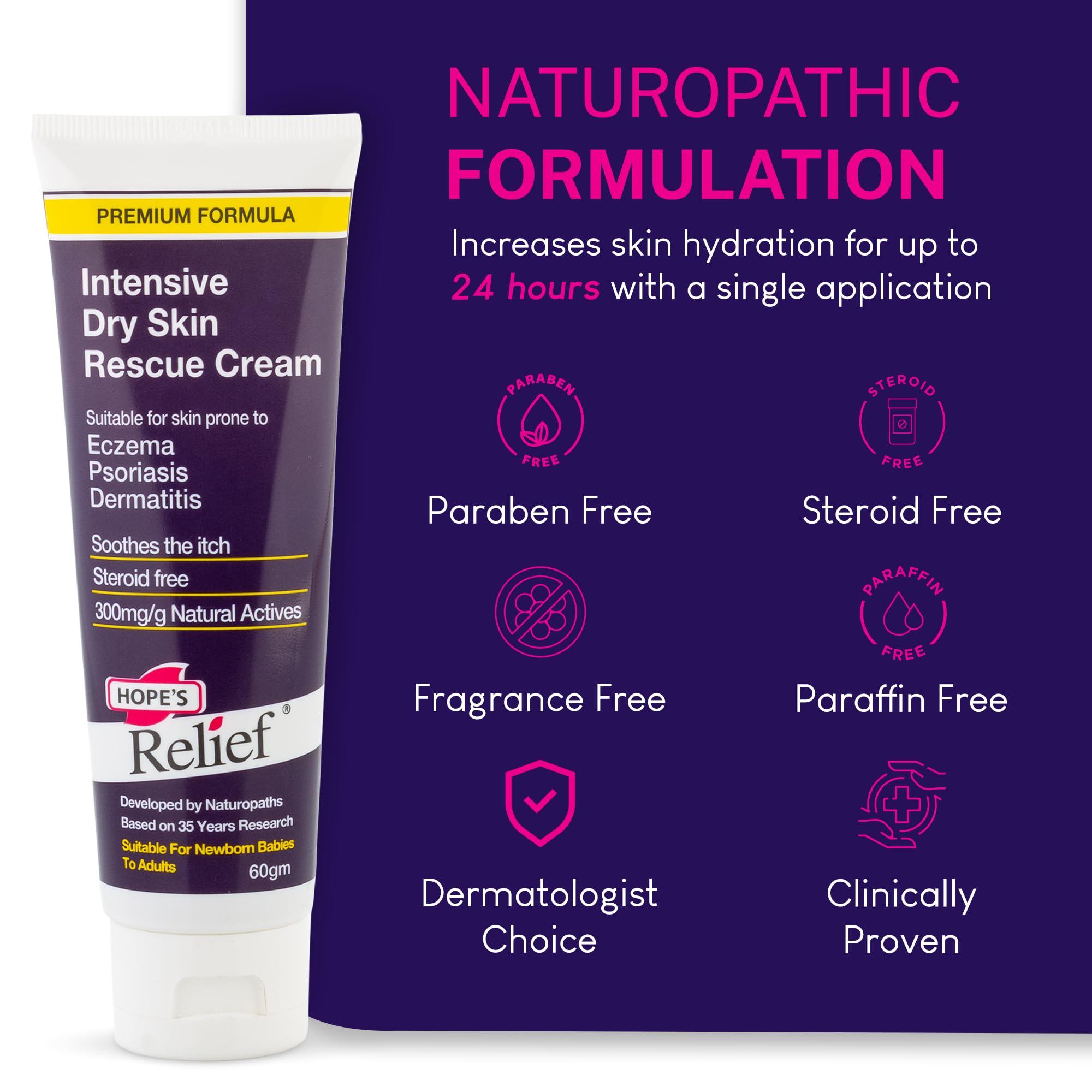 Hope's Relief Natural Intensive Dry Skin Cream - 6 Pack Bundle for Face, Hands & Body | Eczema, Psoriasis & Dermatitis Treatment | Moisturizer for Dry, Itchy & Irritated Skin | 60g Each | Perfect for Daily Hydration & Sensitive Skin Care