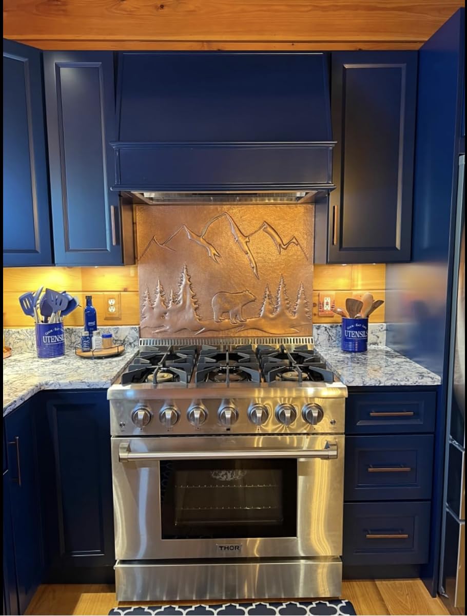 Handmade Custom Copper Backsplash Panel - Bear in the Forest Design for Kitchen & Bathroom Wall Decor | Indoor & Outdoor Use | Rustic Home Improvement & Unique Housewarming Gift