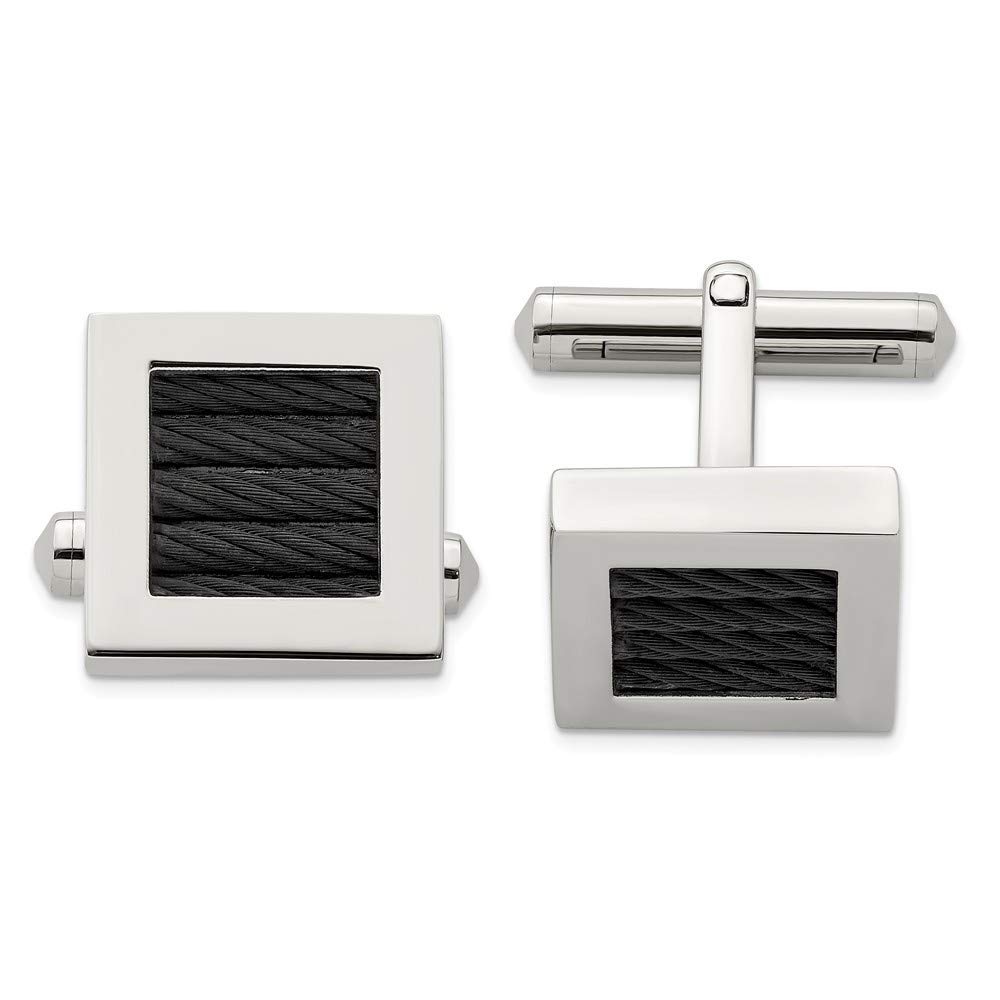 Premium Stainless Steel Black IP Plated Polished Cufflinks - Elegant Men's Jewelry Gift for Weddings, Prom & Formal Events