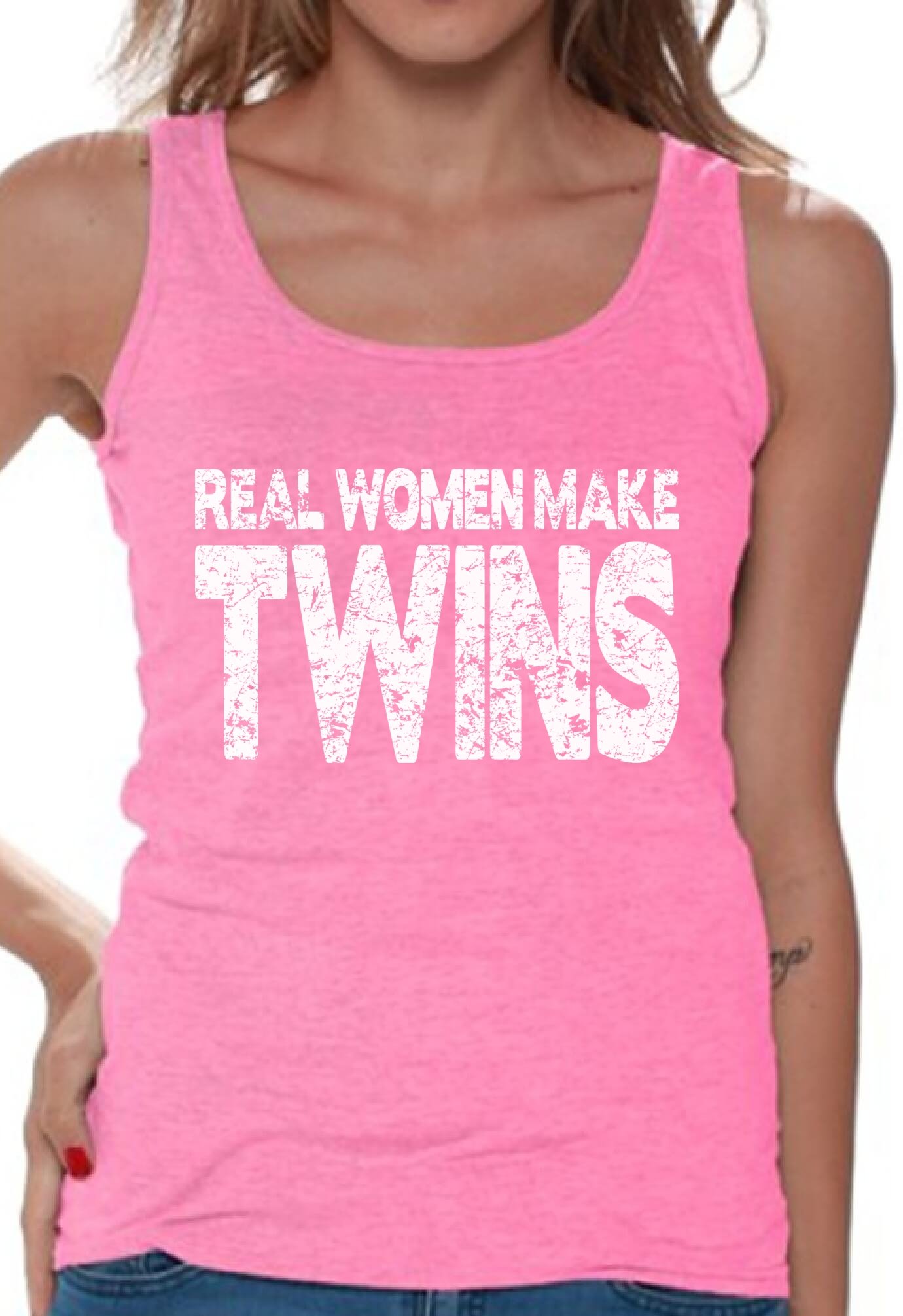 Awkwardstyles Real Women Make Twins Tank Top - Comfortable Women's Graphic Tee + Free Bookmark - Perfect for Casual Wear, Maternity Outfits & Sister Matching Shirts
