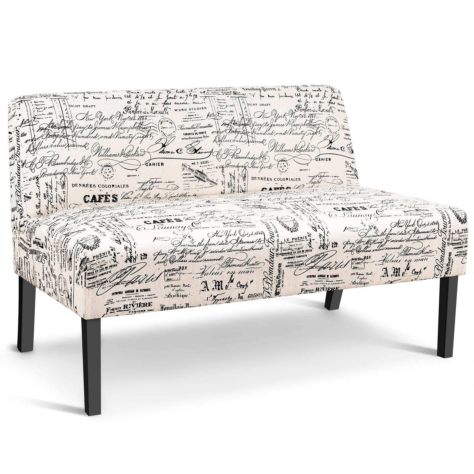 Modern Armless Loveseat Sofa - Wood Frame Fabric Upholstered Couch for Living Room, Small Space - Compact 2-Seater Leisure Chair with Letter Design | Perfect for Apartments, Dorms & Cozy Home Decor