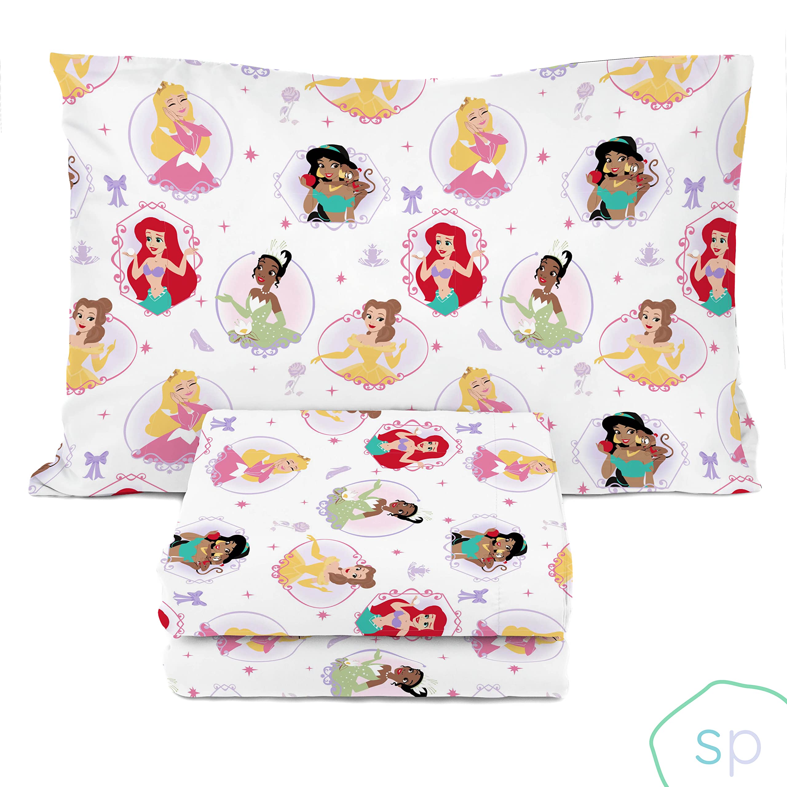 Disney Princess Besties Twin Sheet Set - 3 Piece 100% Organic Cotton Bedding - GOTS & Oeko-TEX Certified (Official Disney Licensed) - Perfect for Kids' Rooms, Sleepovers & Disney Themed Bedrooms