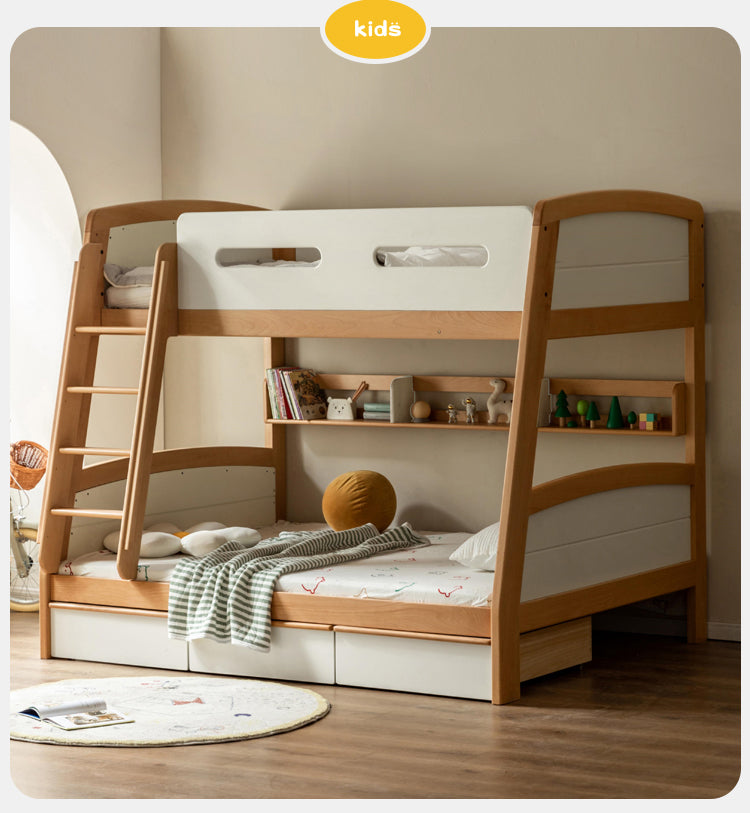 Solid Wood Poplar Kids Bunk Bed with Ladder & Guardrail - Space-Saving Multifunctional Loft Bed for Small Rooms, Dorms & Shared Kids Bedrooms