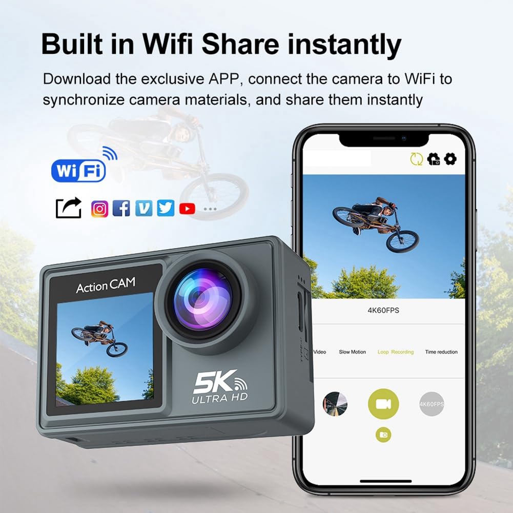 Rtppyakk 5K 30FPS Action Camera with WiFi, Electronic Image Stabilization & Remote Control - Perfect for Outdoor Sports, Diving, Hiking and Adventure Photography