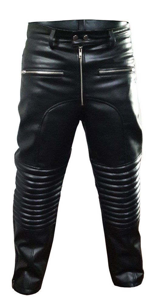 Men's Genuine Black Cowhide Leather Motorcycle Jeans with Padding - Durable Biker Pants for Riding & Casual Wear