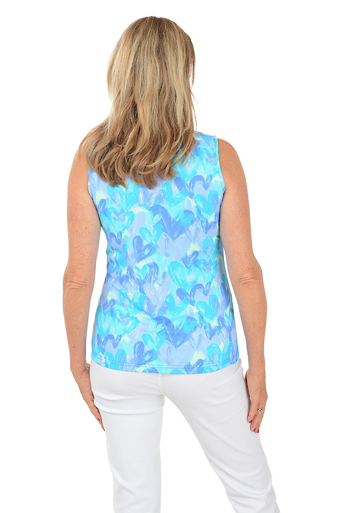 Brushstroke Hearts Cooling UPF50+ Sleeveless Zip Top - Lightweight Sun Protection Athletic Shirt for Running, Yoga & Outdoor Activities