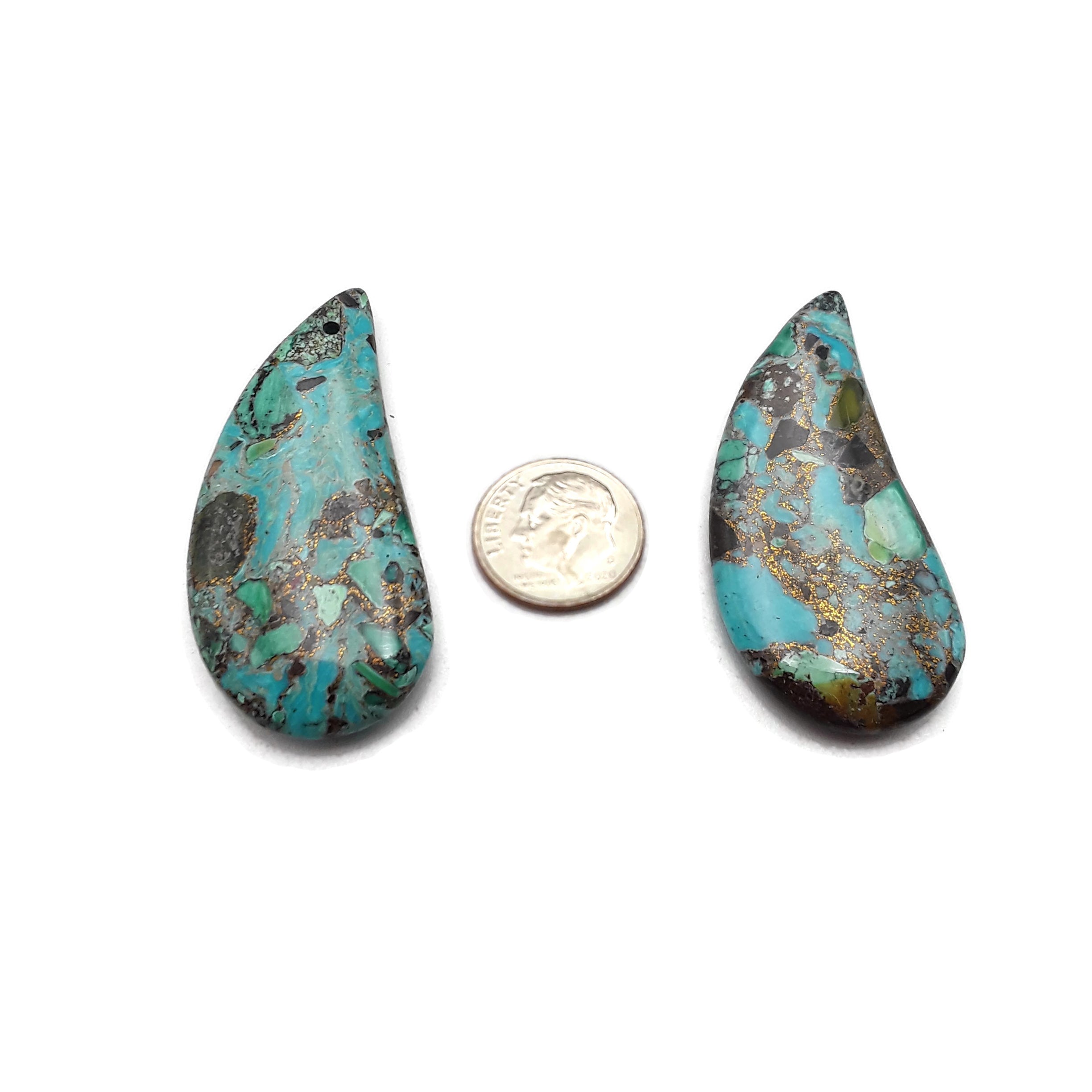 Natural Chrysocolla Gemstone Curved Drop Pendant - 25x50mm Side Drilled for Jewelry Making - Handcrafted Boho Necklace Component (Perfect for DIY Jewelry, Wire Wrapping & Beading Projects)
