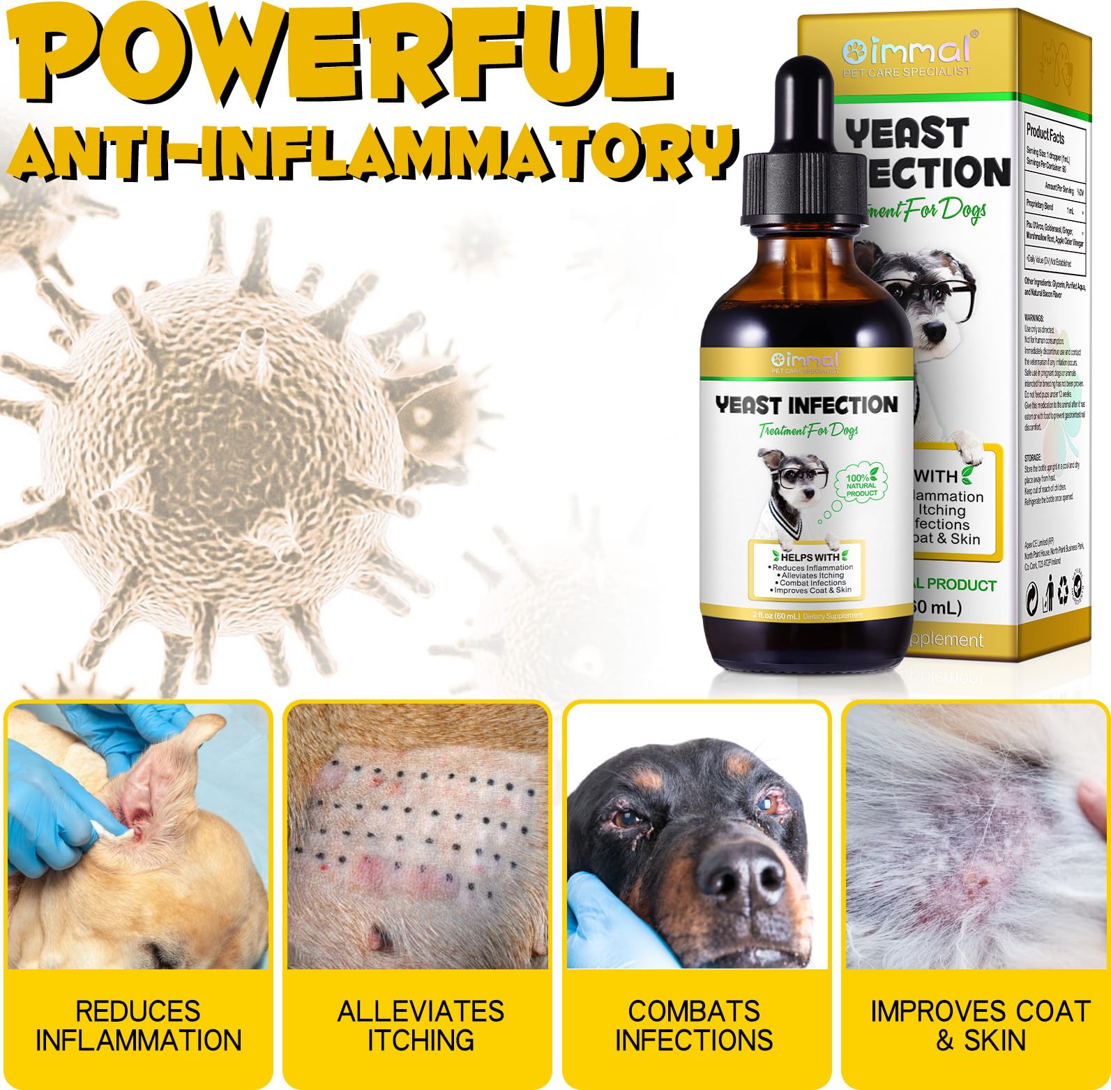 Natural Yeast Infection Treatment for Dogs - 60ml Itchy Skin & Ear Relief | Anti-Fungal & Allergy Solution for Canine Yeast Infections | Perfect for Daily Grooming & Post-Bath Care