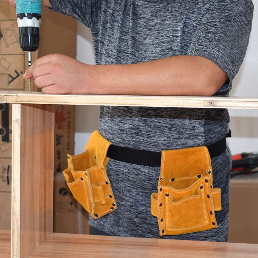 Durable Cowhide Tool Waist Bag for Woodworking & Interior Decoration | Heavy Duty Construction Utility Belt | Perfect for Carpenters, Electricians & DIY Home Improvement Projects