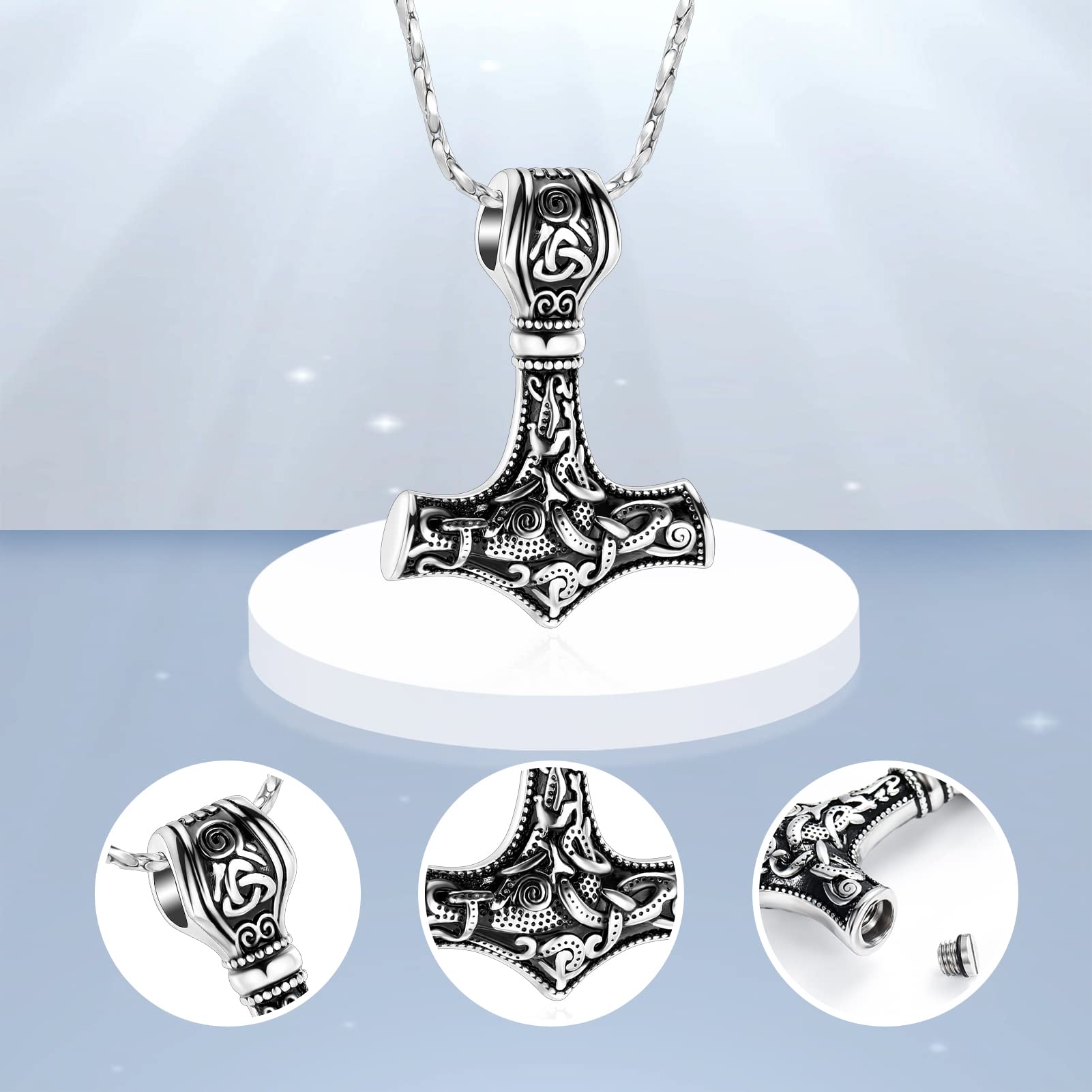 Mjolnir Thor's Hammer Cremation Jewelry Pendant - Memorial Ash Urn Necklace for Men & Women - Mini Keepsake Urn for Ashes - Perfect for Viking-Themed Memorials & Norse Tribute Gifts