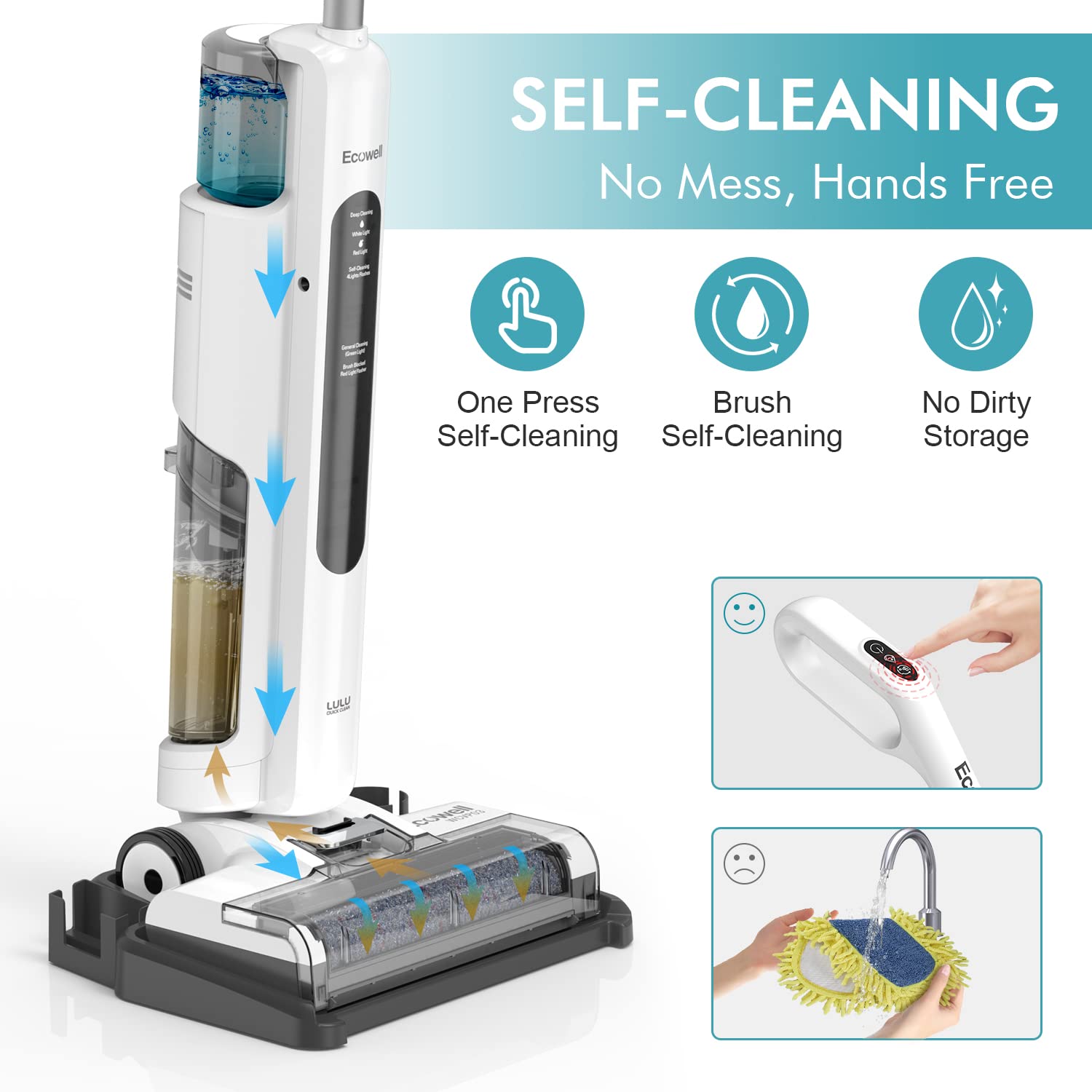 Ecowell Cordless Wet Dry Vacuum Cleaner and Mop - Self-Cleaning 2-in-1 for Hard Floors & Area Rugs | Lightweight 8.2lbs | Perfect for Pet Hair, Spills & Daily Home Cleaning