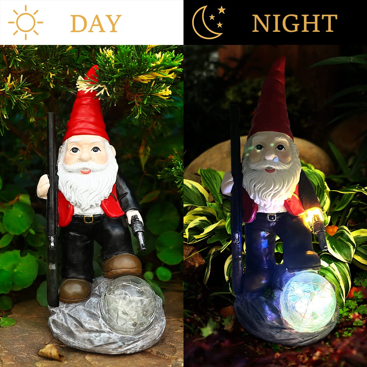 Solar-Powered Military Army Soldier Garden Gnome Statue with LED Lights - Outdoor Patio, Lawn & Porch Decor - Unique Valentine's Day Gift for Men - Perfect for Garden, Yard & Home Defense Theme Decoration