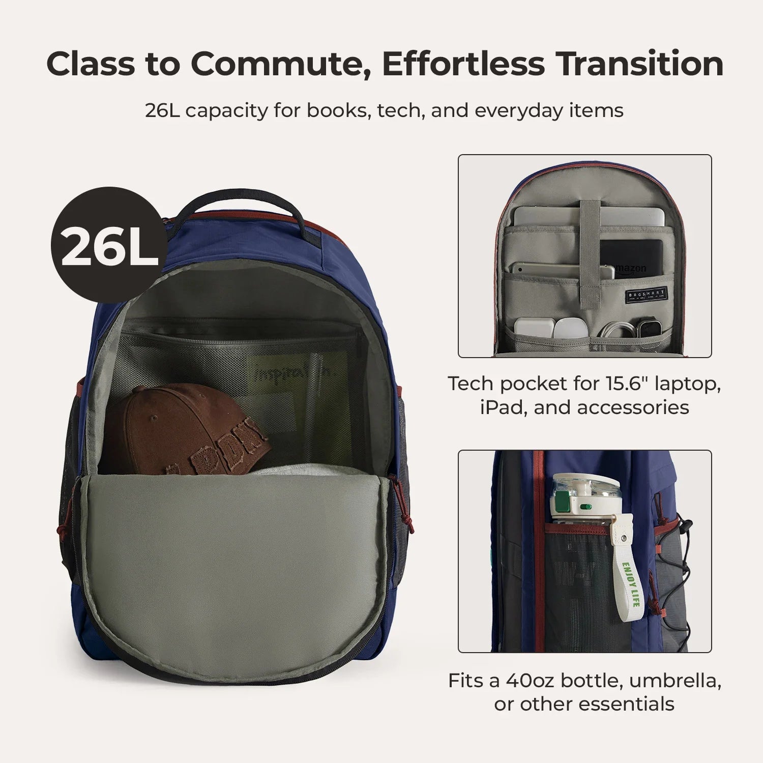 15.6 Inch Laptop Backpack for Men & Women - Waterproof Travel Backpack with USB Charging Port - Perfect for Work, School, and Business Trips