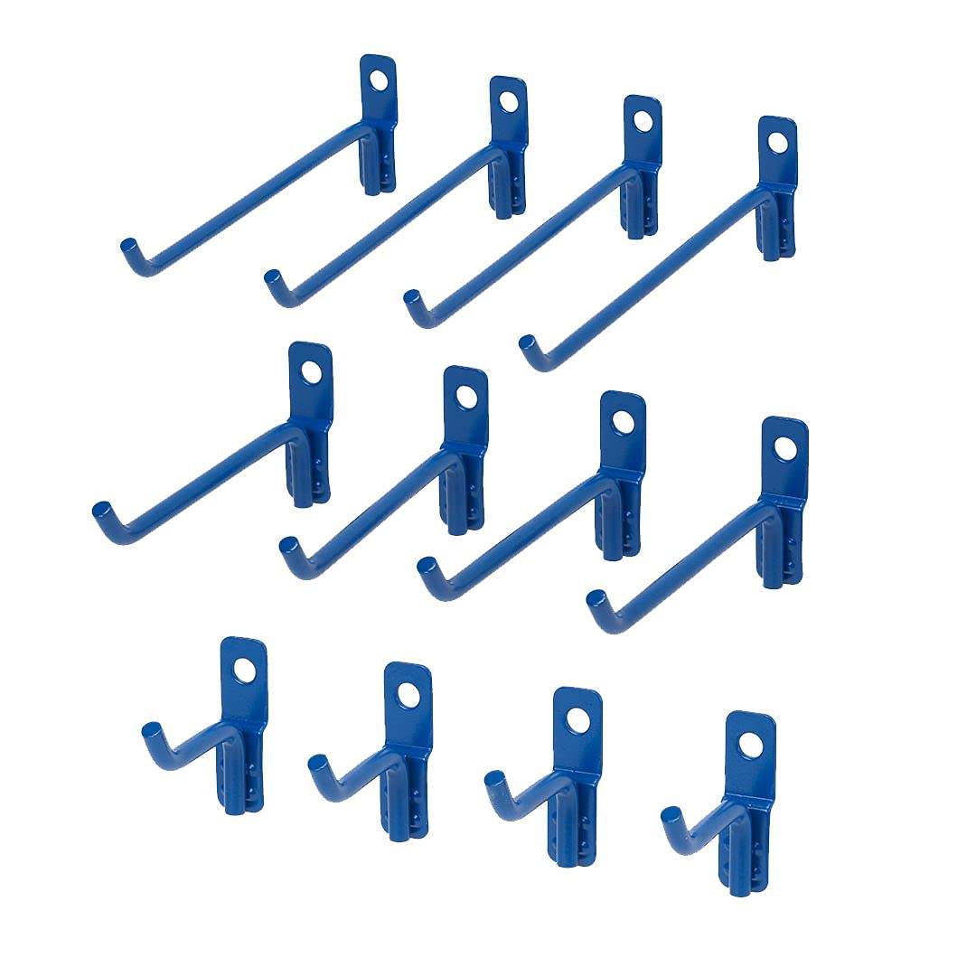 12 Pack Heavy Duty Wire Hooks - Garage Storage & Organization Hooks for Tools, Hoses & Accessories - Perfect for Garage, Shed & Workshop Organization (Blue)