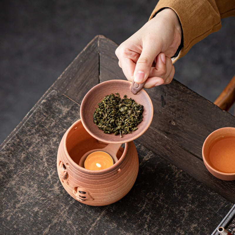 Handmade Coarse Pottery Cat Tea Leaf Stove - Perfect for Brewing Loose Leaf Tea in Home & Garden Decor