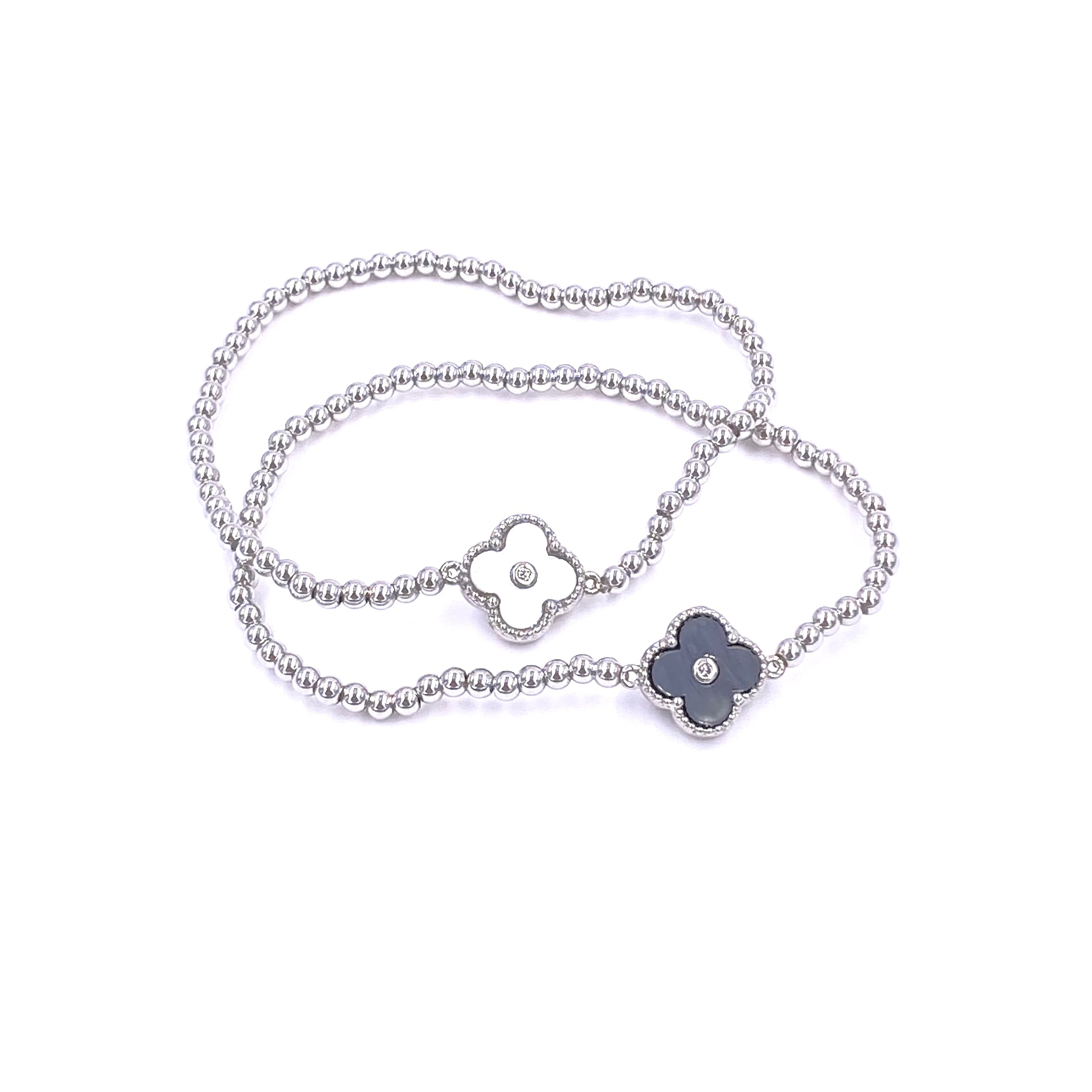 Ashley Gold Stainless Steel CZ Enamel Flower Design Stretch Bracelet for Women - Elegant Adjustable Fashion Jewelry for Parties, Weddings & Daily Wear