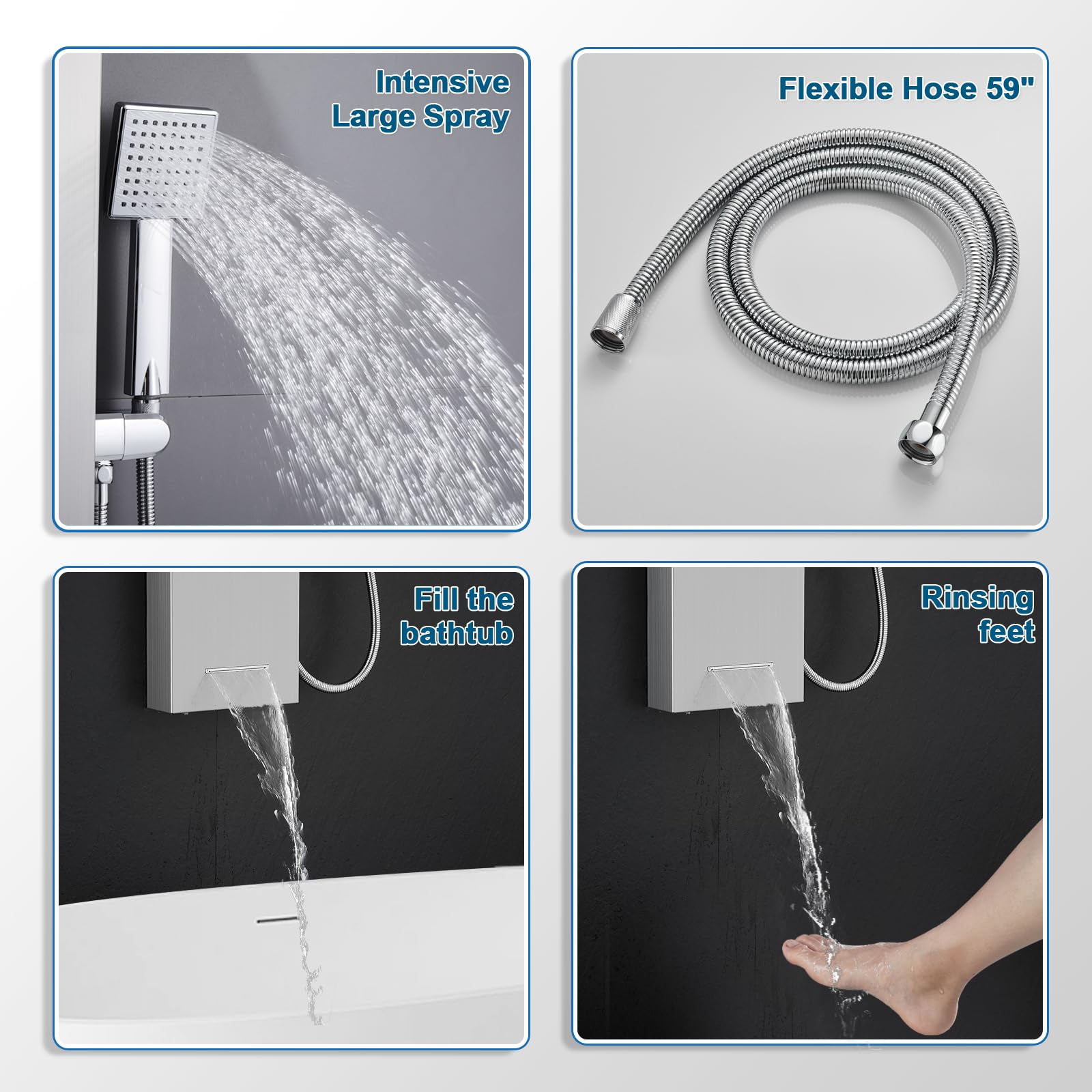 ROVOGO Stainless Steel LED Shower Panel Tower System - Rainfall Shower Head, Body Jets, Handheld Spray & Temperature Display | No Battery Needed | Luxury Bathroom Upgrade for Spa-Like Experience