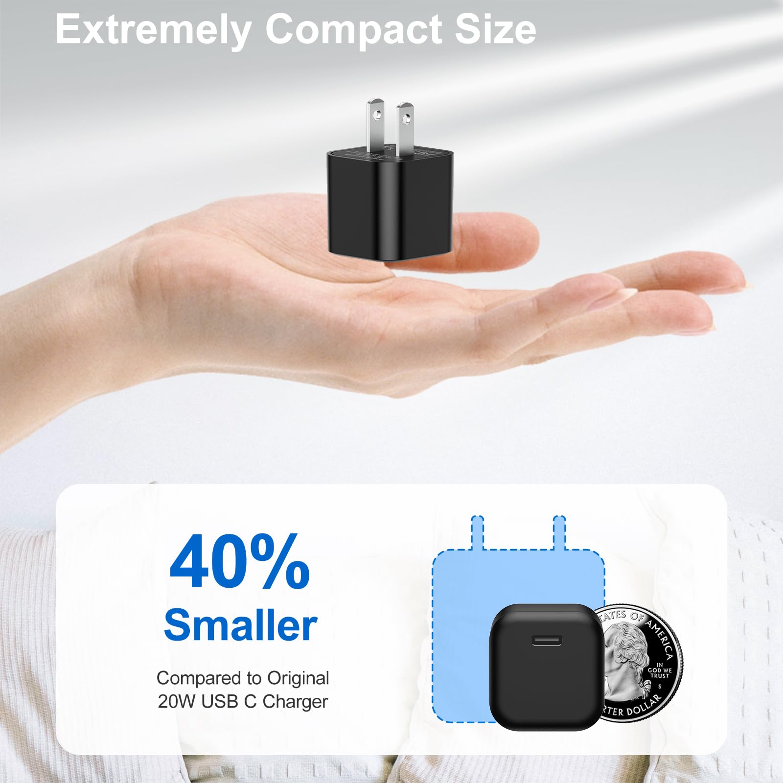 2-Pack AGTRAY Mini USB C Charger Block & 6.6ft Cables - PD Fast Charging Cube for iPhone 16/15 Pro Max/Plus, iPad Pro/Air 5/Mini 6 - Perfect for Travel, Home & Office Fast Charging
