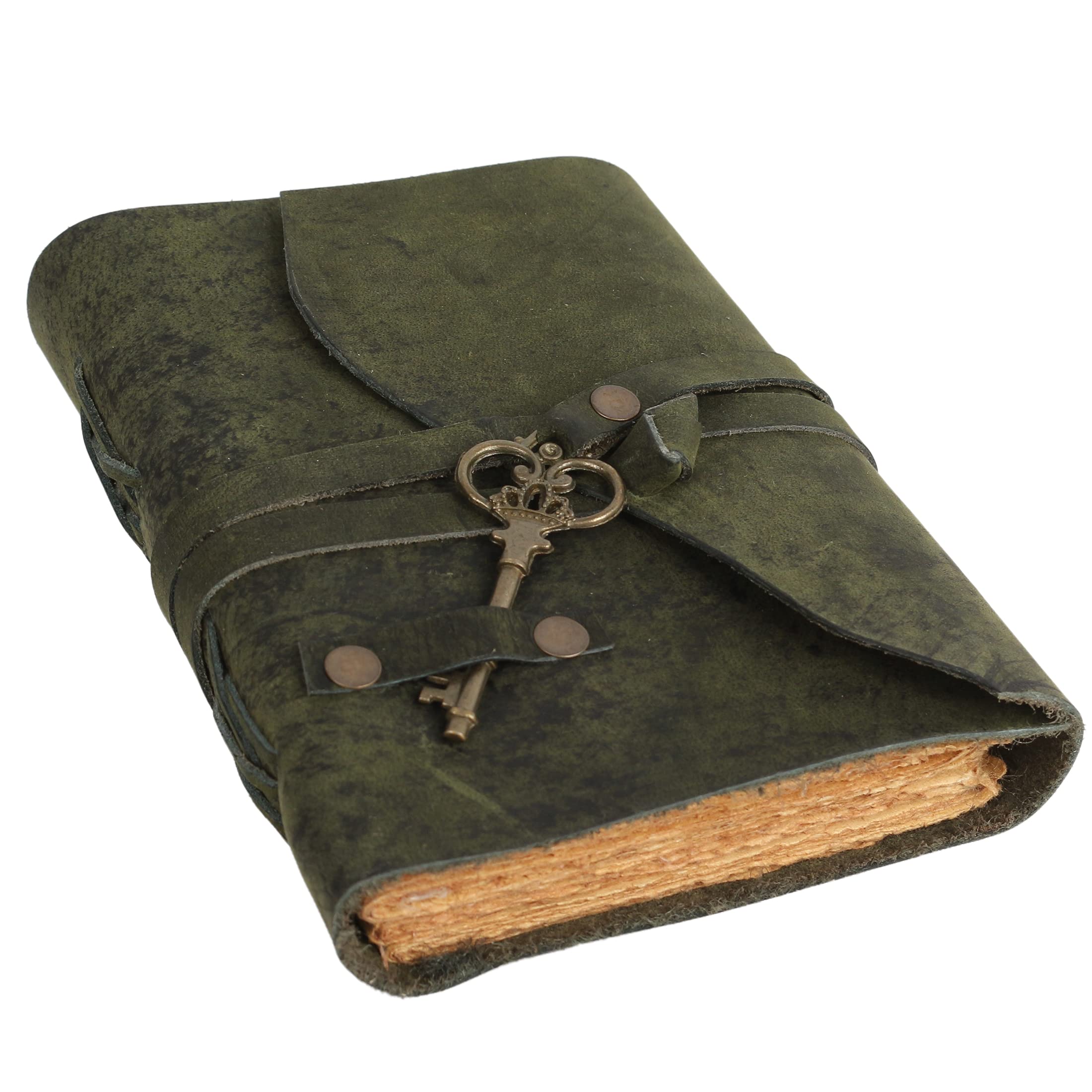 Vintage Leather Bound Journal - Handmade Travel Diary Notebook with Key Lock, Unlined Paper for Men & Women (7