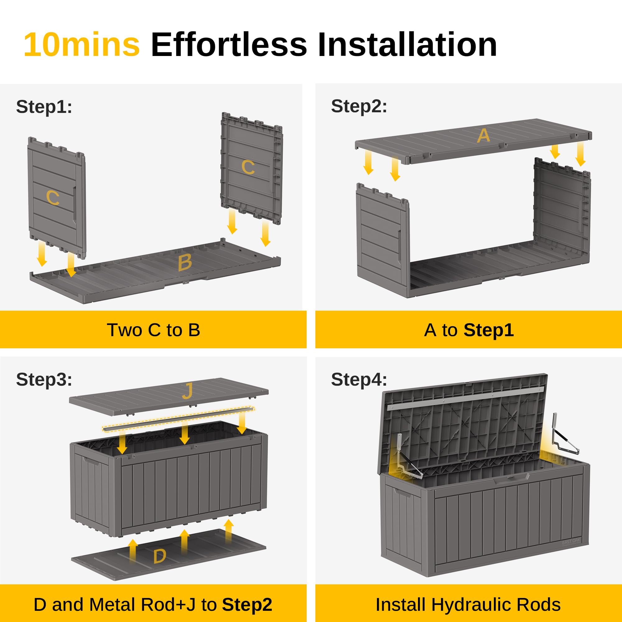 EAST OAK 90 Gallon Outdoor Storage Box - Waterproof Resin Deck Box with Lockable Lid, UV Resistant for Patio Furniture Cushions, Gardening Tools, Pool Toys | Perfect for Backyard, Garden & Poolside Organization (Grey)