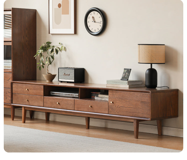 Stylish Oak Solid Wood Modern TV Stand - Nordic Design for Living Room & Entertainment Center | Perfect for 55-75 Inch TVs