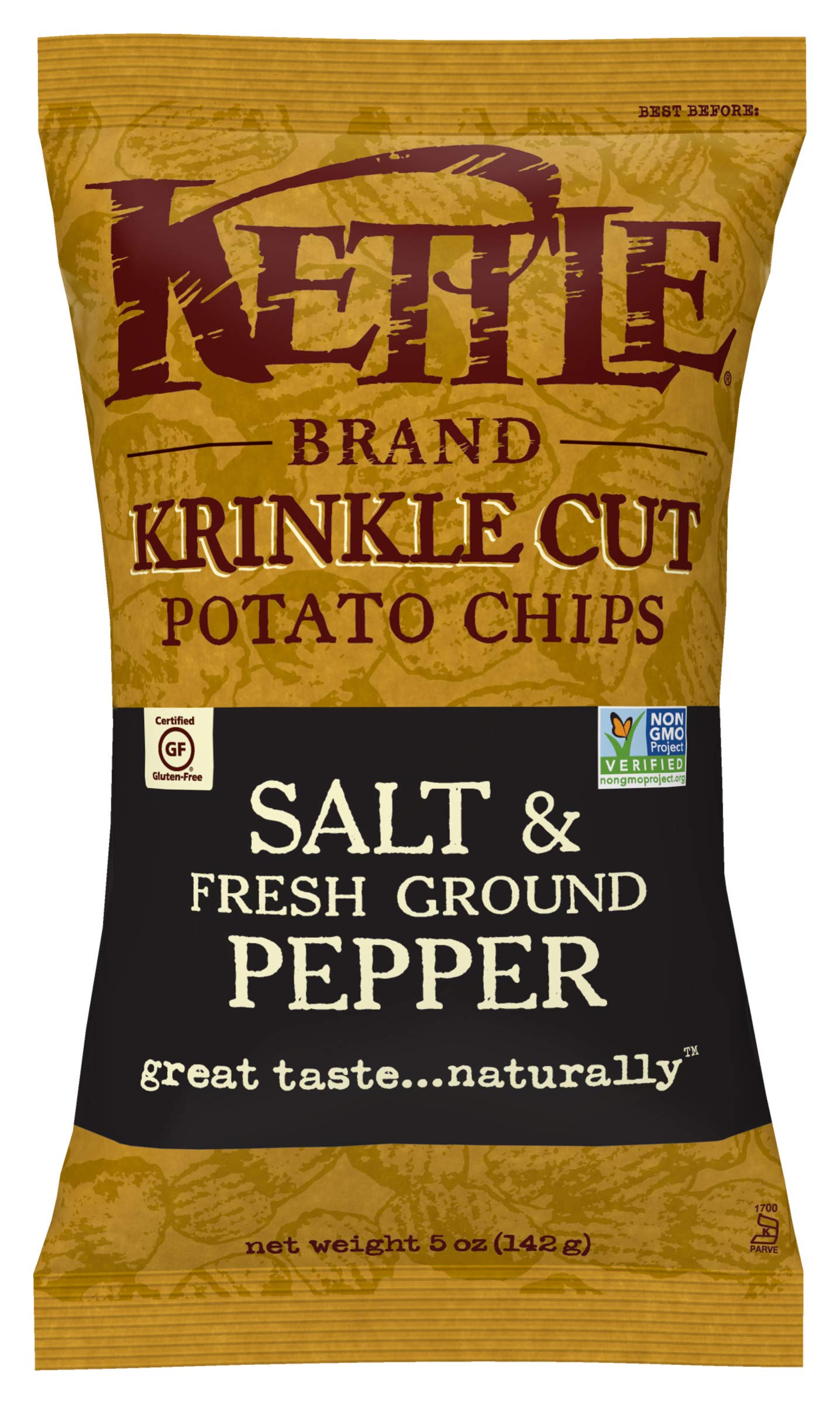Kettle Brand Krinkle Cut Potato Chips with Sea Salt & Fresh Ground Pepper, 5oz (Pack of 15) - Crunchy Snack for Parties, Picnics & Movie Nights