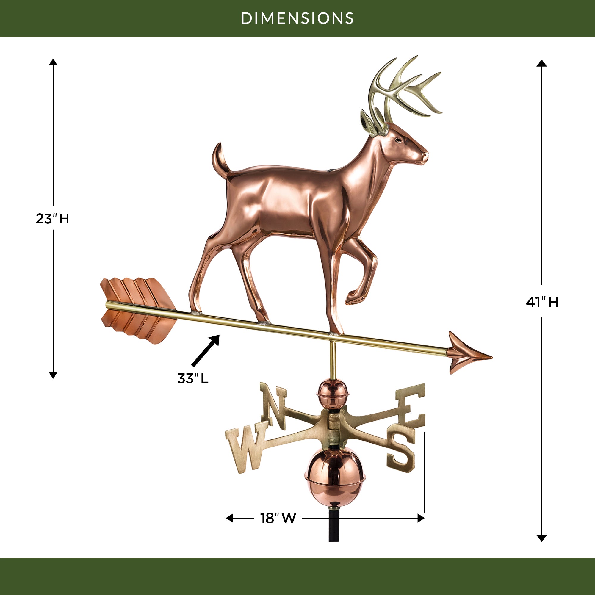 White Tail Buck Weathervane - Handcrafted Copper Deer Weather Vane for Roof, Garden & Barn Decor | Perfect for Outdoor Farmhouse, Rustic Cabin & Hunting Lodge Decorations