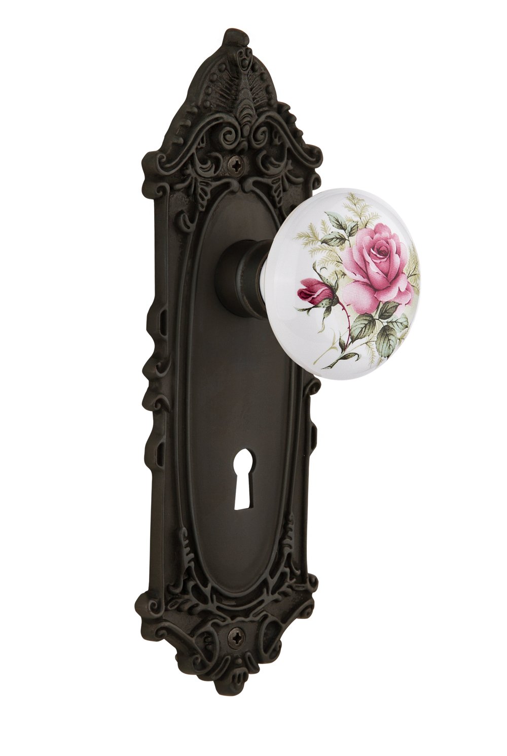 Victorian White Rose Porcelain Knob with Keyhole - 2.75