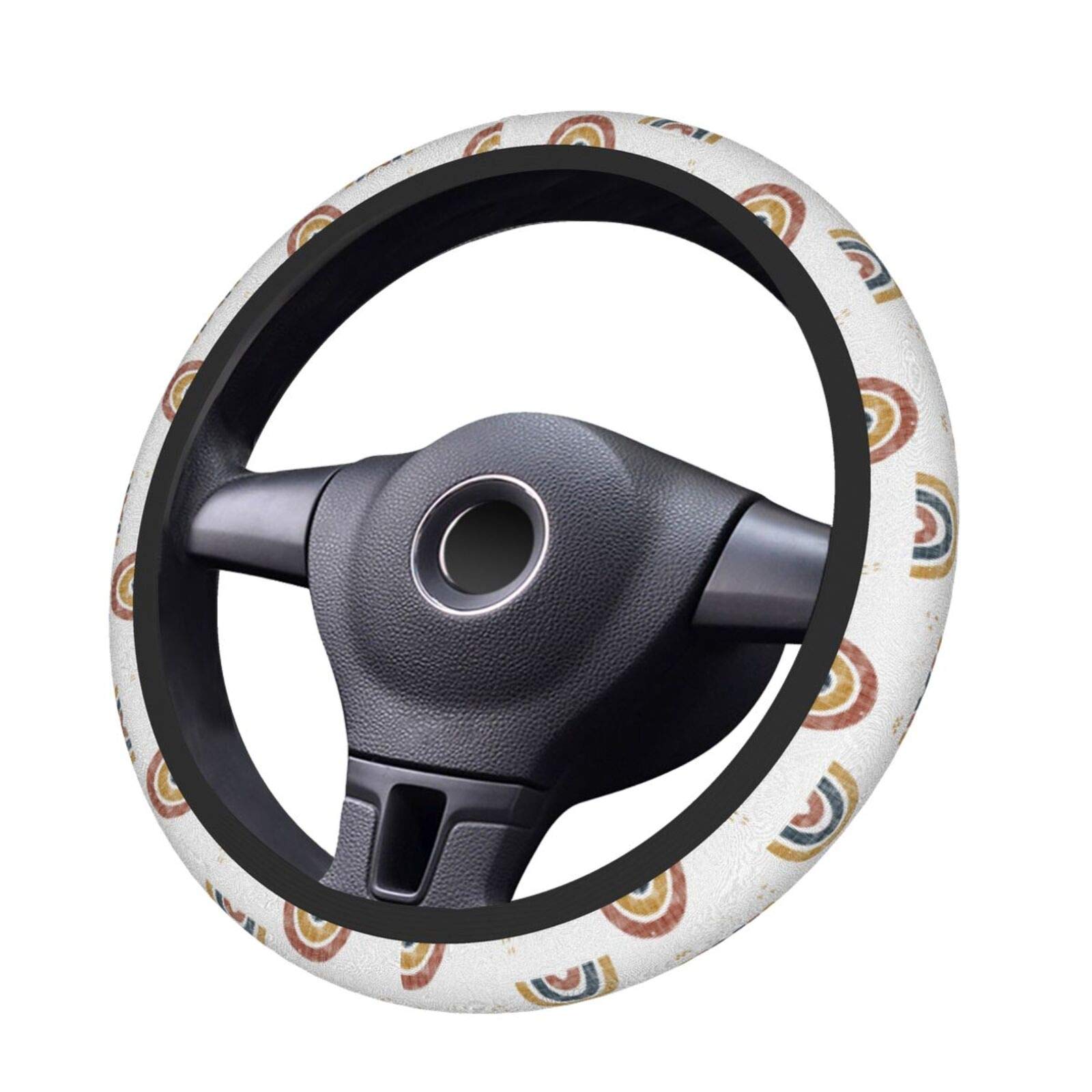 Rustic Bohemian Retro Rainbow Steering Wheel Cover for Cars - Universal 15 Inch Design for Women, Men & Girls - Enhance Comfort & Style for Daily Commutes & Road Trips