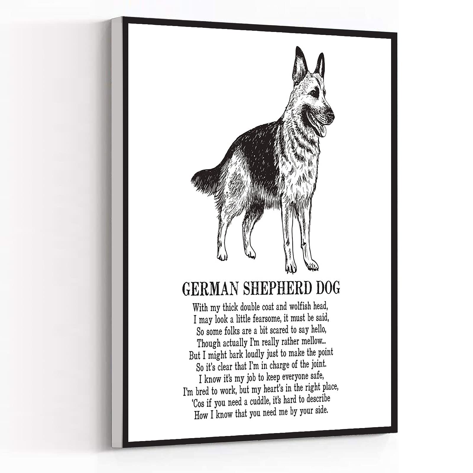 Framed Bathtub Wall Art - Paris Bedroom Decor with German Shepherd Dog Print & Illustrated Poem, 12''x18'' Inch - Perfect for Bathroom, Living Room & Nursery Décor