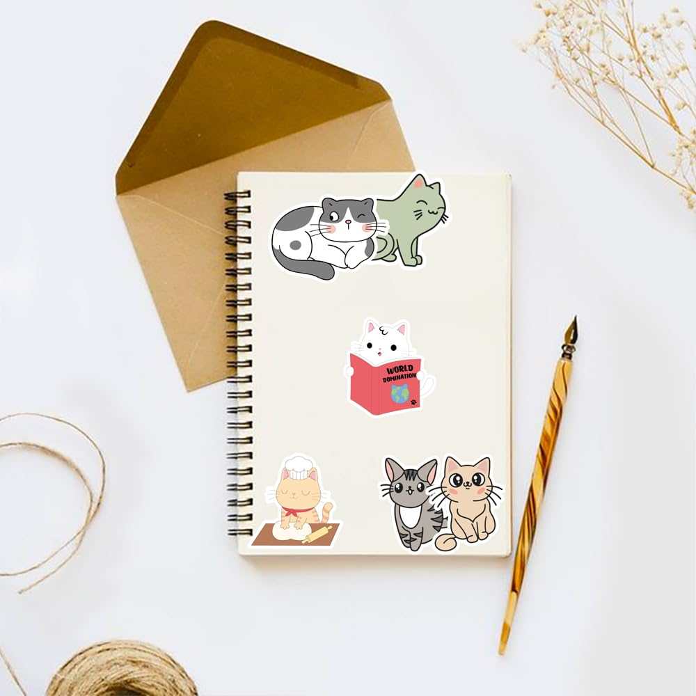 100 Pcs Cute Cat Stickers - Waterproof Vinyl Decals for Water Bottles, Laptops, Journals | Aesthetic Kitten Stickers for Kids, Adults, Girls & Women | Perfect for DIY Crafts, Scrapbooking & Personalizing Belongings
