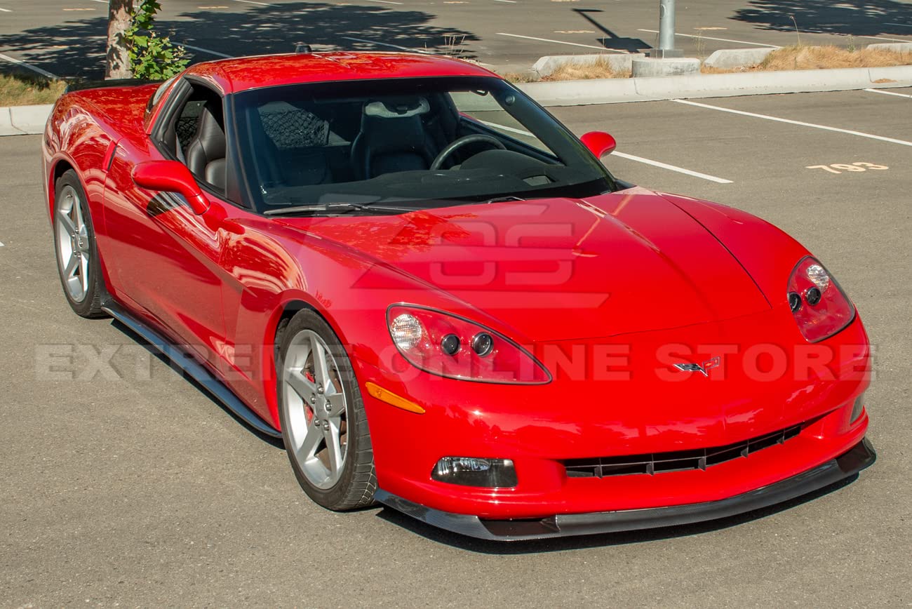 2005-2013 Chevrolet Corvette C6 Base & ZR1 Style Front Bumper Lower Lip Splitter - ABS Plastic Hydro-Dipped Carbon Fiber | Aerodynamic Upgrade for Enhanced Performance & Aggressive Look | Perfect for Car Shows, Racing & Street Style