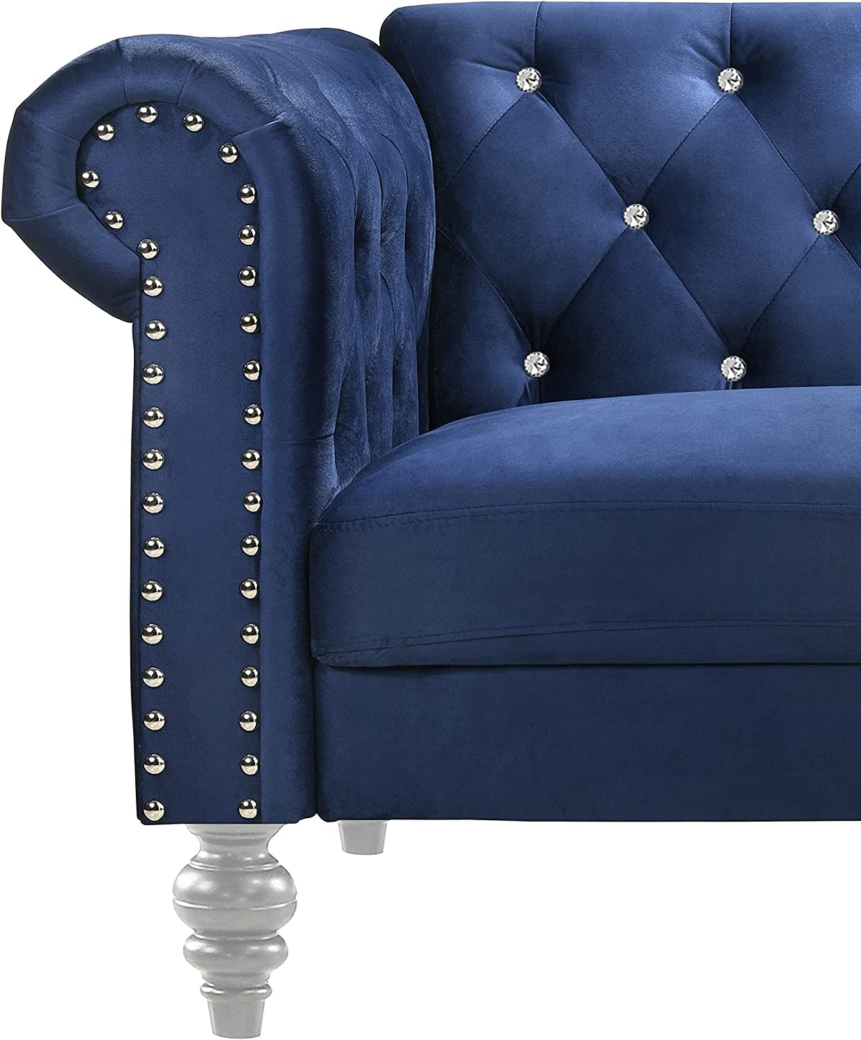 Glam Emma Velvet Chesterfield Loveseat - Royal Blue Tufted Two-Seater Sofa for Small Spaces | Classic Elegant Furniture with Crystal Buttons | Perfect for Living Room, Apartment & Office